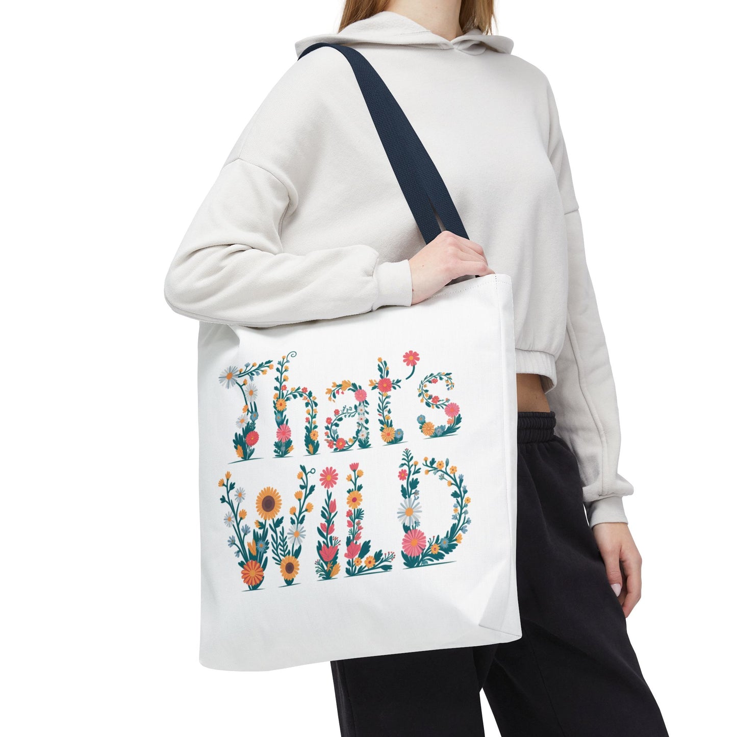 That’s Wild Floral Tote Bag – Cute Boho Canvas Bag With Colorful Flower Lettering, Eco Reusable Shopping Tote, Nature Lover Gift For Everyday Style