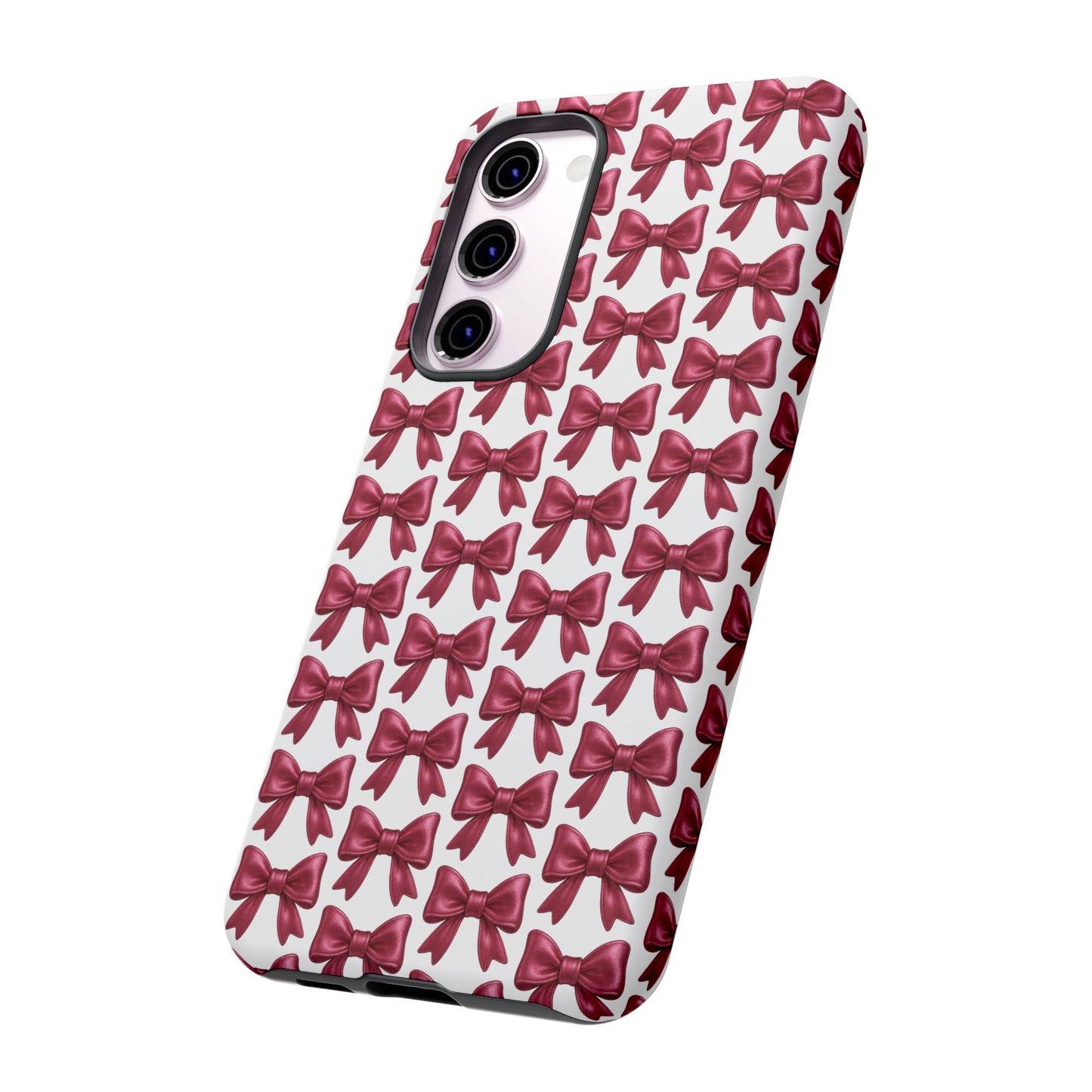 Coquette Samsung Case - Burgundy Bow Pattern Phone Cover, Girly Soft Aesthetic Gift, Cute Galaxy Case for Her