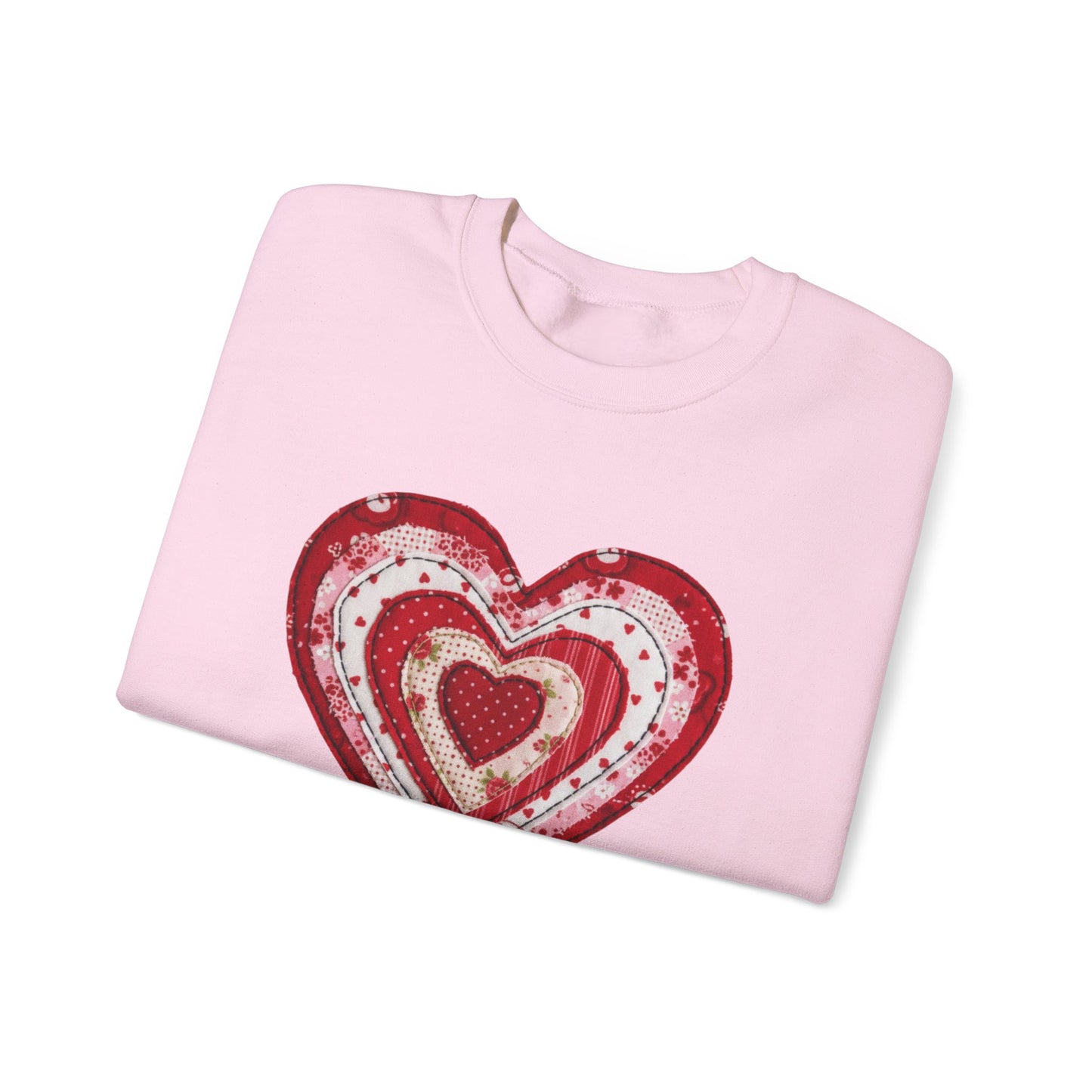 Faux Patchwork Heart Sweatshirt, Valentine Heart Shirt, Cute Valentine Gift, Retro Patchwork Crewneck, Cozy Love Sweater, Boho Heart Top