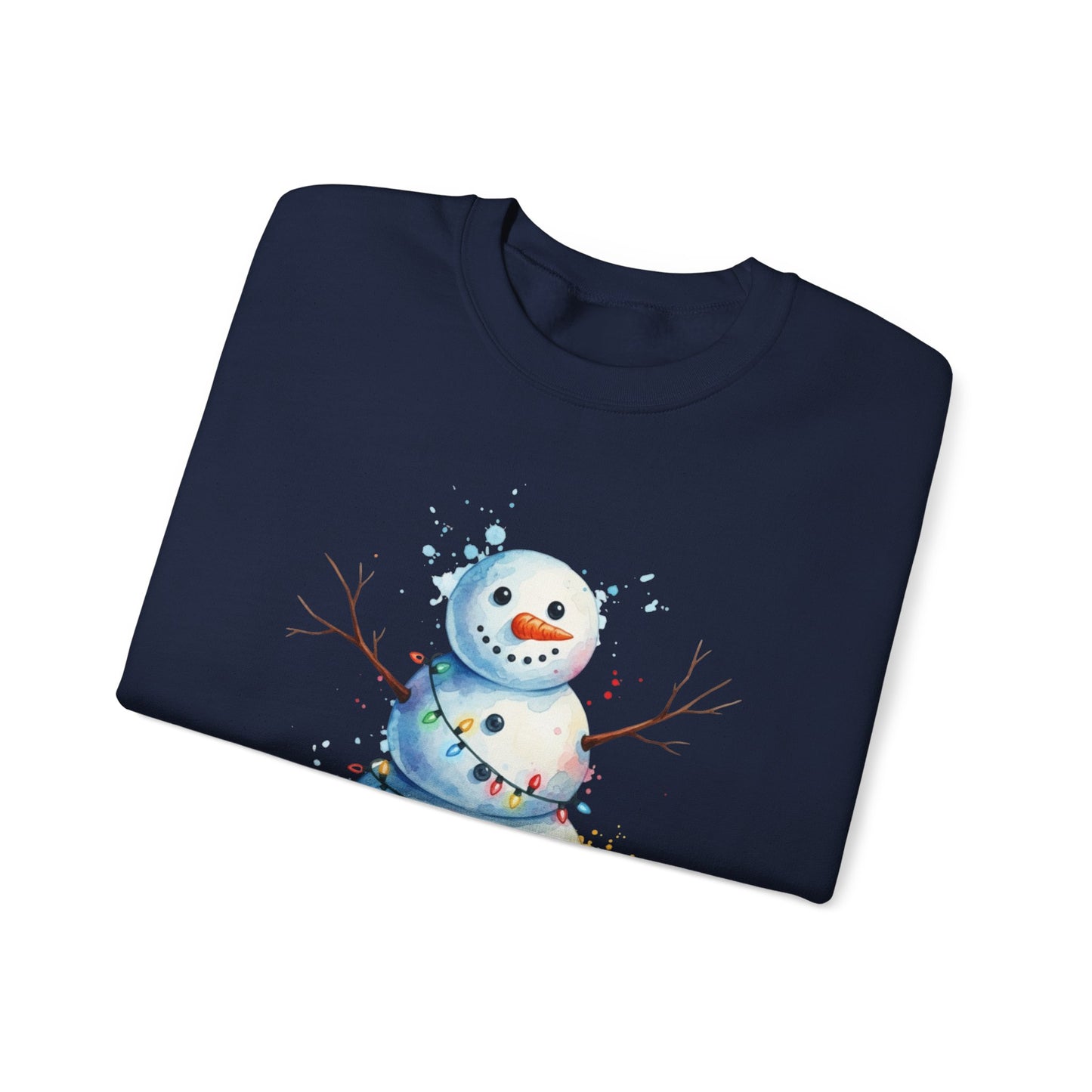Watercolor Snowman Christmas Sweatshirt, Cute Snowman Crewneck for Winter, Holiday Lights Snowman Sweater, Cozy Unisex Christmas Gift