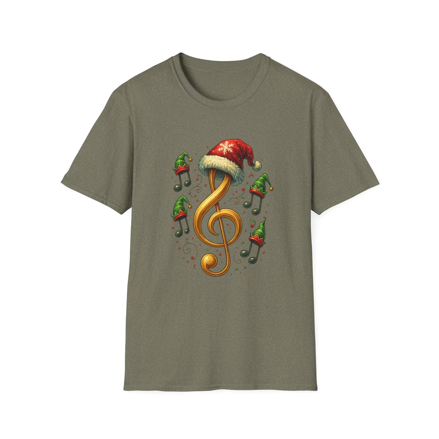 Christmas Music Shirt, Treble Clef Santa Hat Tee, Music Notes Elf Hats Christmas Shirt, Holiday Music Lover Gift, Funny Music Teacher Tee