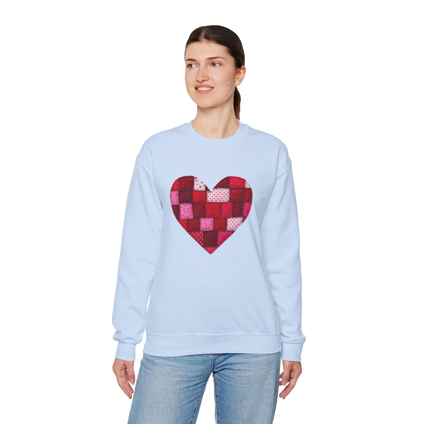 Faux Patchwork Heart Sweatshirt, Quilted Look Heart Pullover, Cozy Valentine Crewneck, Handmade Style Sweatshirt, Love Heart Shirt, Valentine Gift