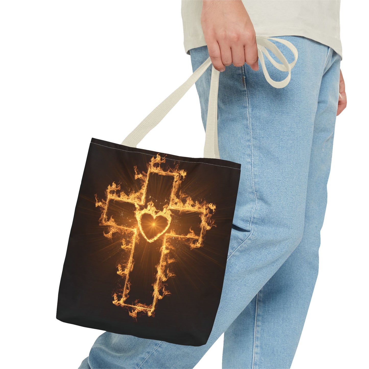 Stylish Flame Cross Tote Bag - Faith-Inspired Fashion