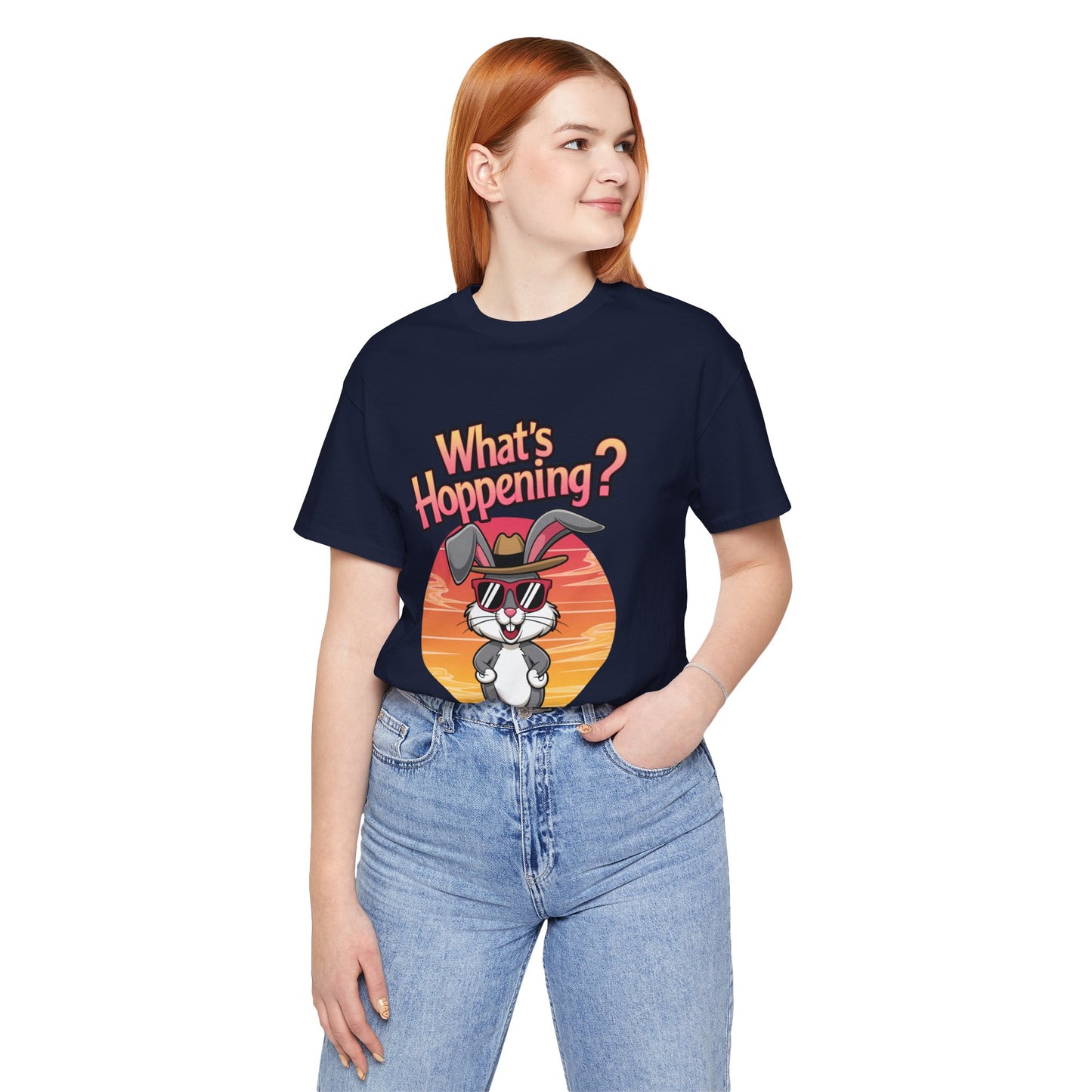 What’s Hoppening Funny Bunny Shirt – Cute Rabbit Pun T-Shirt – Sunset Graphic Tee for Animal Lovers, Easter, and Pun Enthusiasts