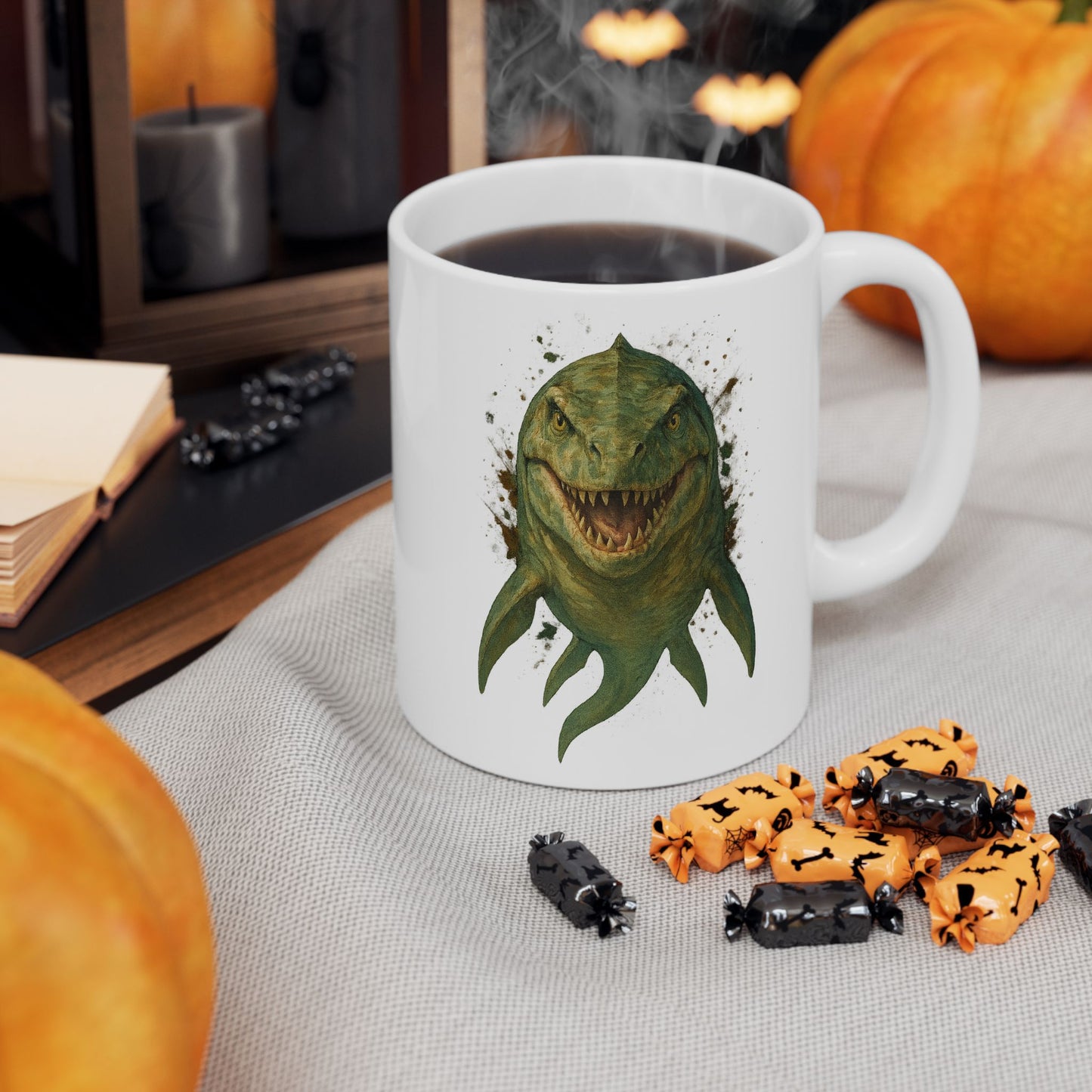 Mosasaurus Ceramic Mug - Dinosaur Coffee Cup | Prehistoric Tidal Beast Gift for Paleontology Fans | 11oz/15oz Dishwasher Safe Jurassic Cup