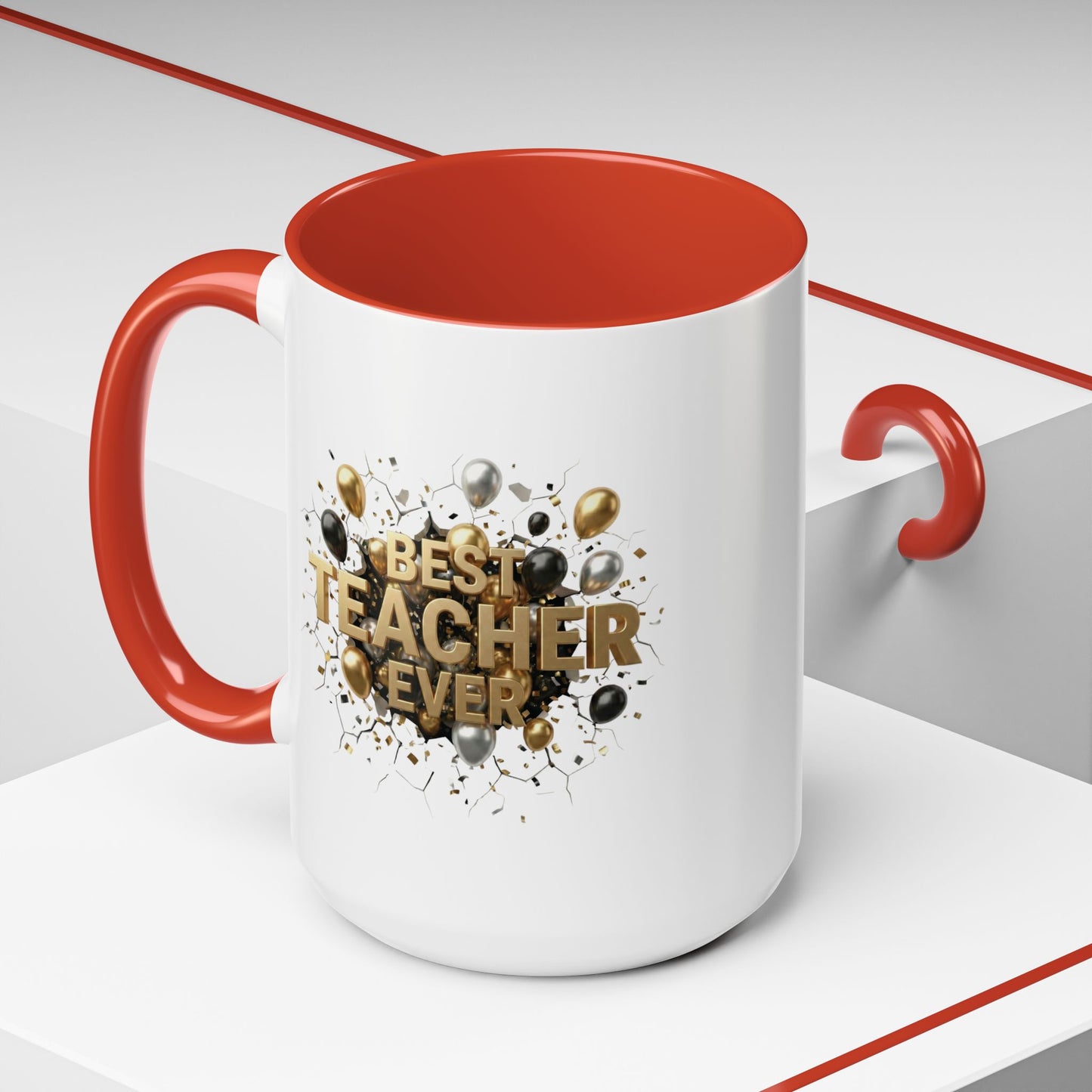 Personalized Teacher Mug, Best Teacher Ever Gift, Custom Educator Coffee Cup, 3D Gold Balloon Design, Teacher Appreciation Present