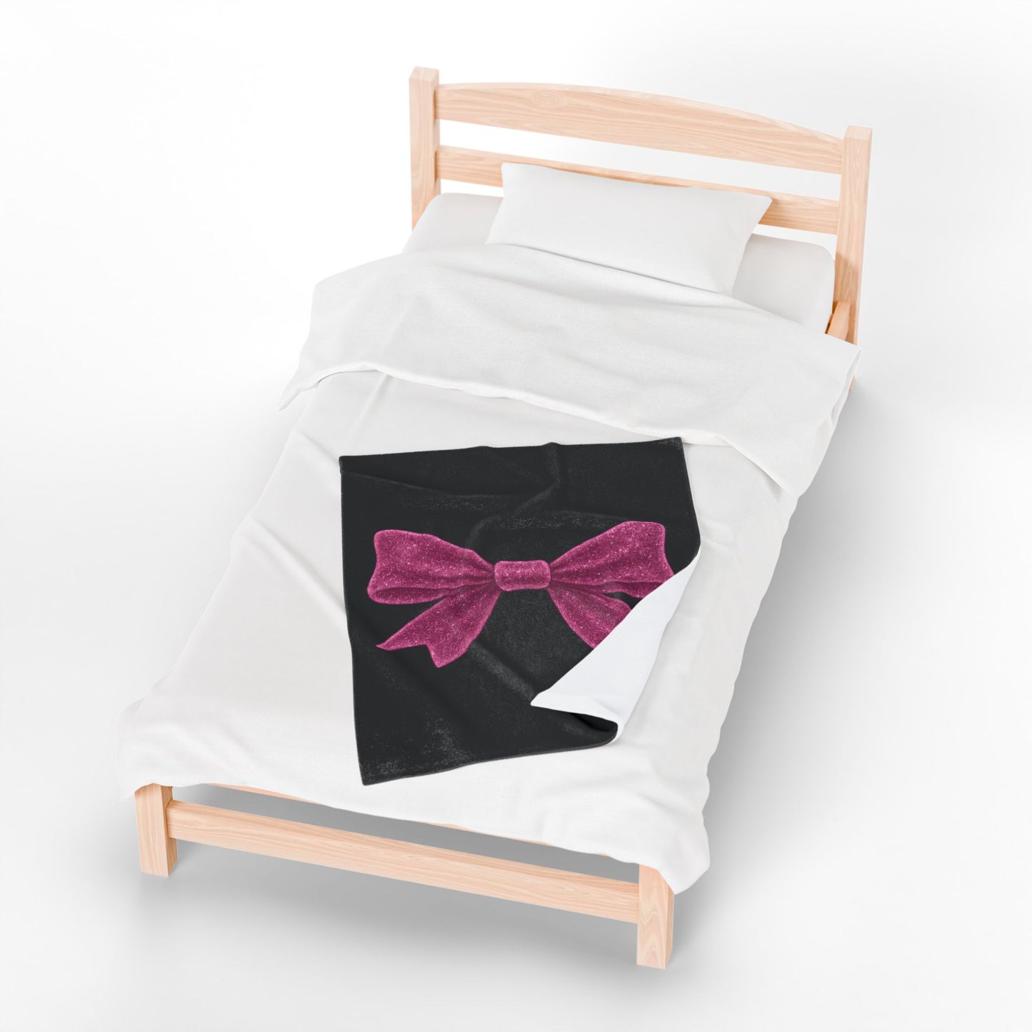 Black Throw Blanket with Glitter Pink Bow – Cozy Soft Bed Cover – Girly Glam Room Decor – Teen Girl Gift – Elegant Bedding Accent