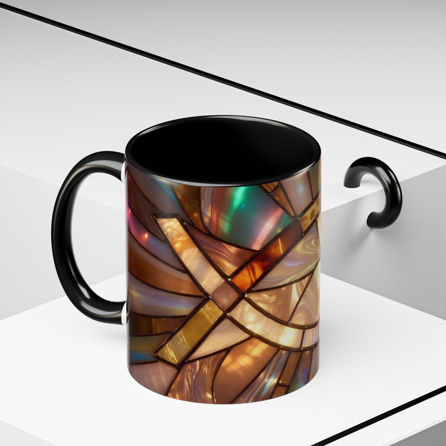 Stained Glass Ichthys Mug, Jesus Fish Christian Coffee Cup, Religious Art Mug, Faith Gift For Women, Inspirational Stained Glass Christian Symbol Design