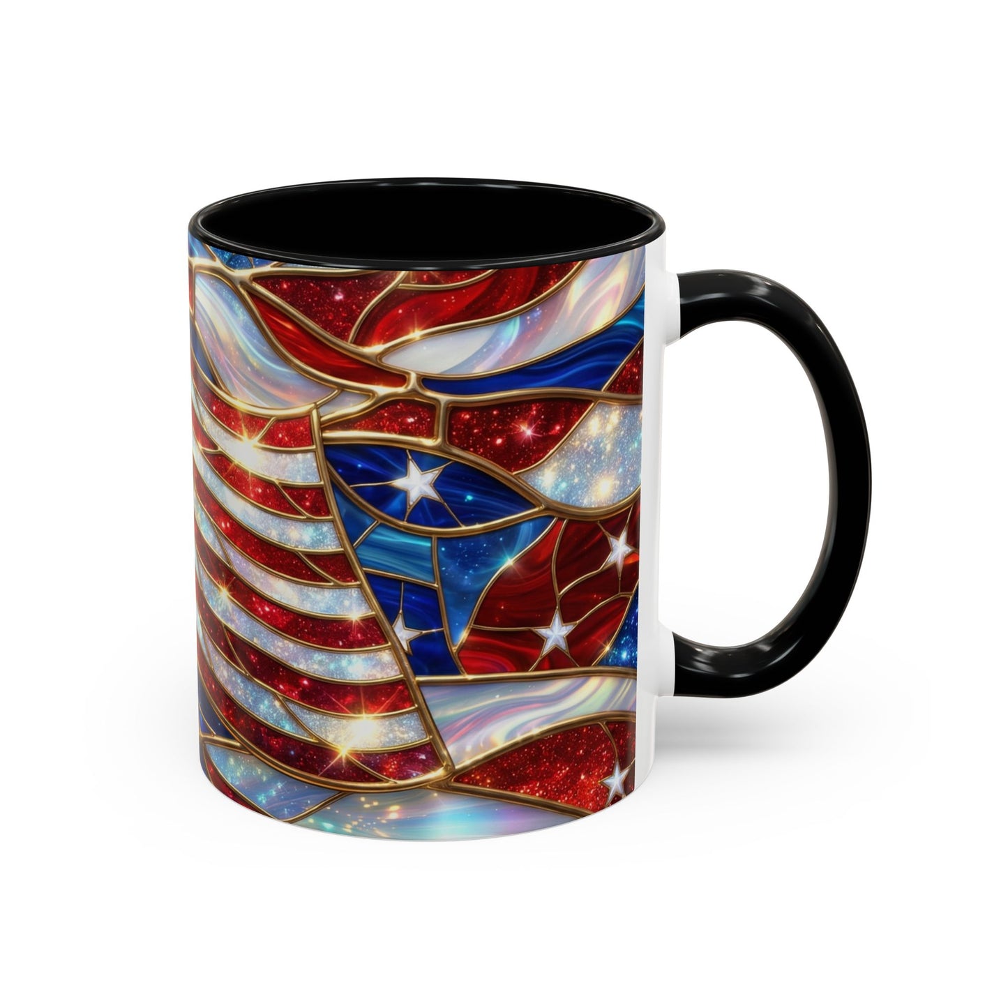 American Flag Mug, Stained Glass Flag Coffee Mug, Patriotic Mug, USA Flag Cup, Fourth Of July Gift, Veterans Gift Mug
