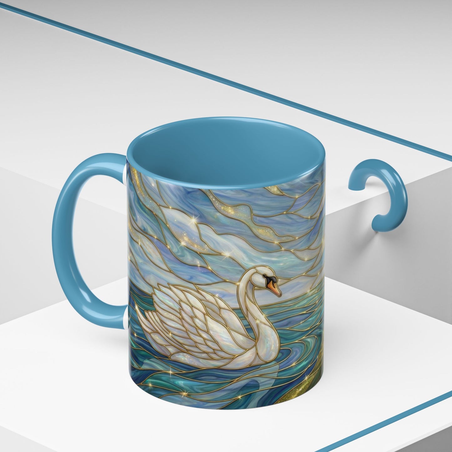 Swan And Horse Coffee Mug, Stained Glass Fantasy Art Mug, Elegant Animal Coffee Cup, Mythical Nature Gift, 11oz 15oz Ceramic Mug