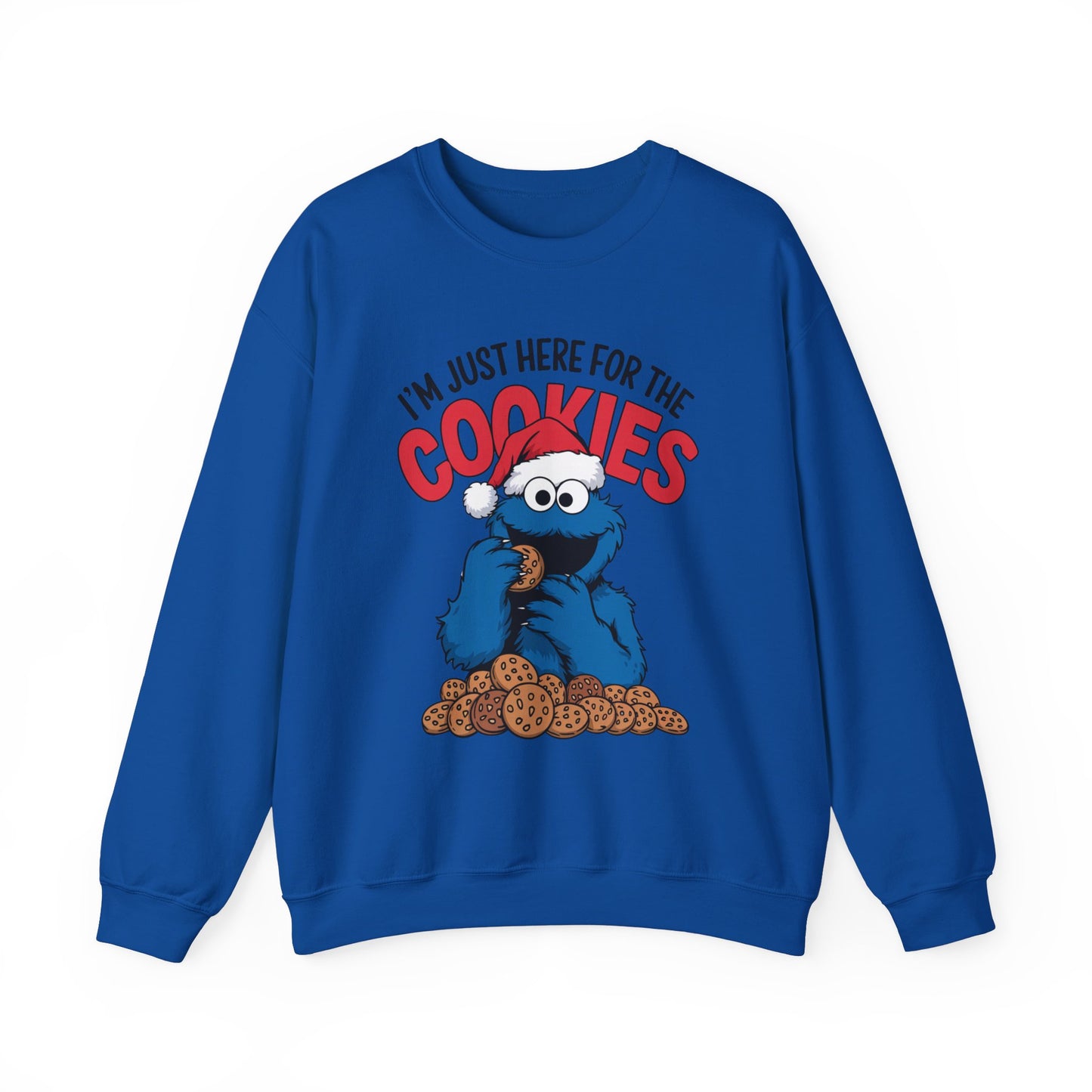 I’m Just Here for the Cookies Christmas Sweatshirt, Funny Holiday Sweater, Santa Cookie Lover Crewneck, Cozy Unisex Christmas Gift
