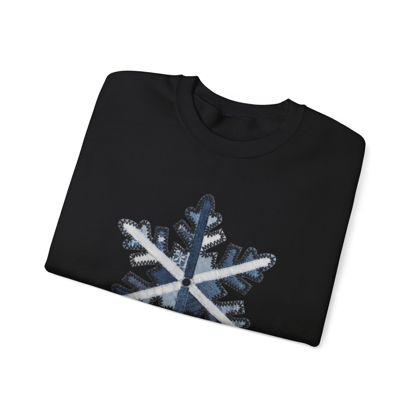 Faux Patchwork Snowflake Sweatshirt, Winter Snowflake Crewneck, Cozy Christmas Sweatshirt, Holiday Patchwork Sweater, Winter Gift