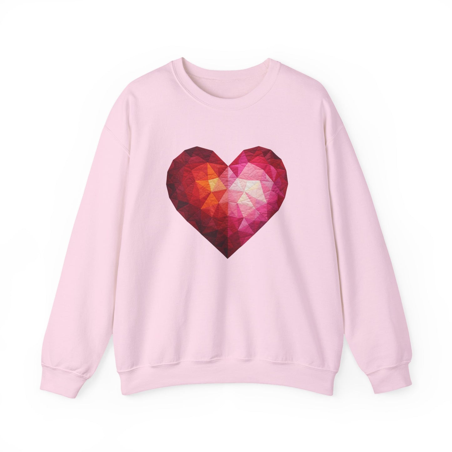 Faux Patchwork Heart Sweatshirt, Geometric Heart Sweater, Cute Valentines Sweatshirt, Cozy Pink Heart Crewneck, Winter Heart Pullover