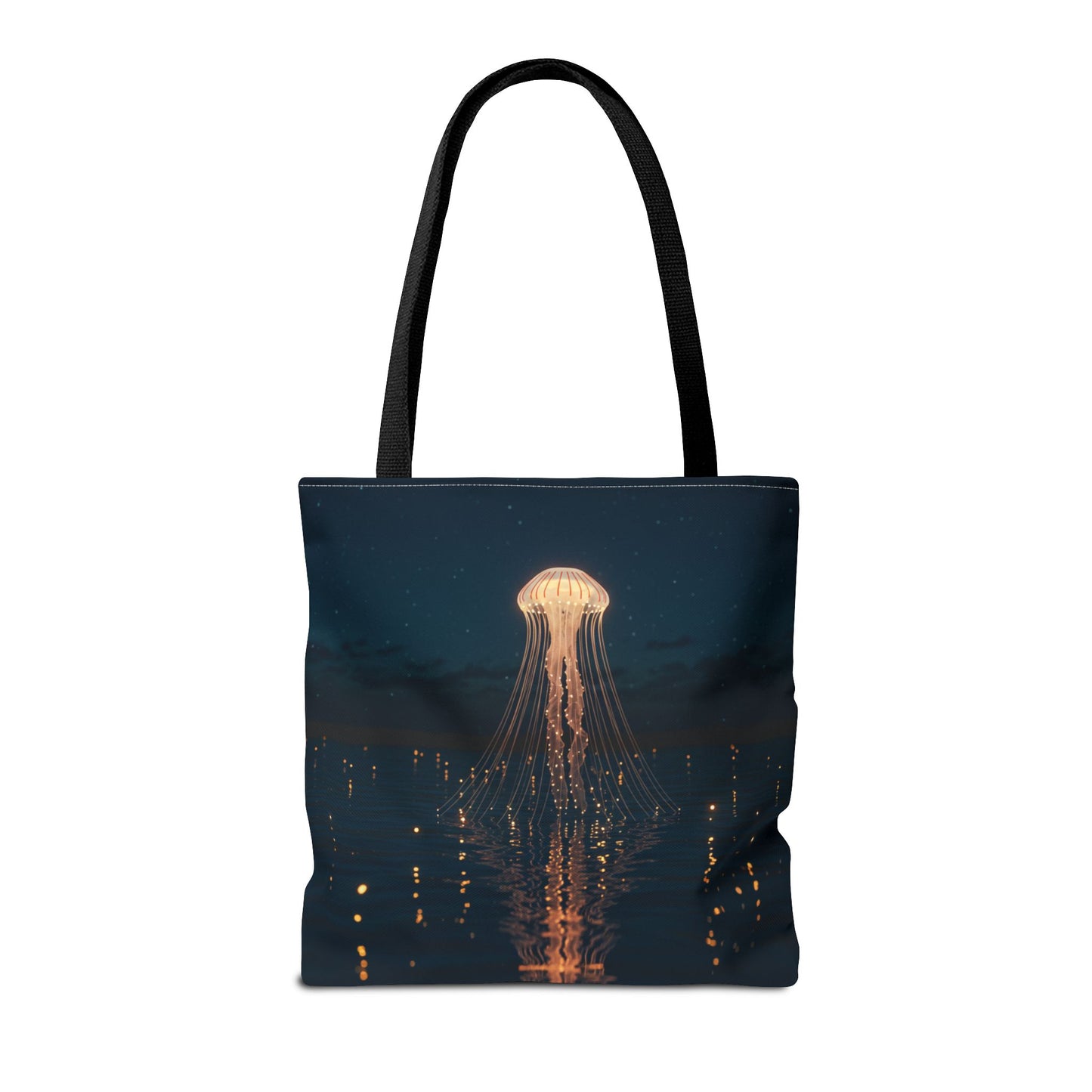 Luminous Jellyfish Tote Bag, Glow-Inspired Ocean Design Shoulder Bag, Durable Polyester Tote For Everyday Style, Gifts, And Coastal Fashion