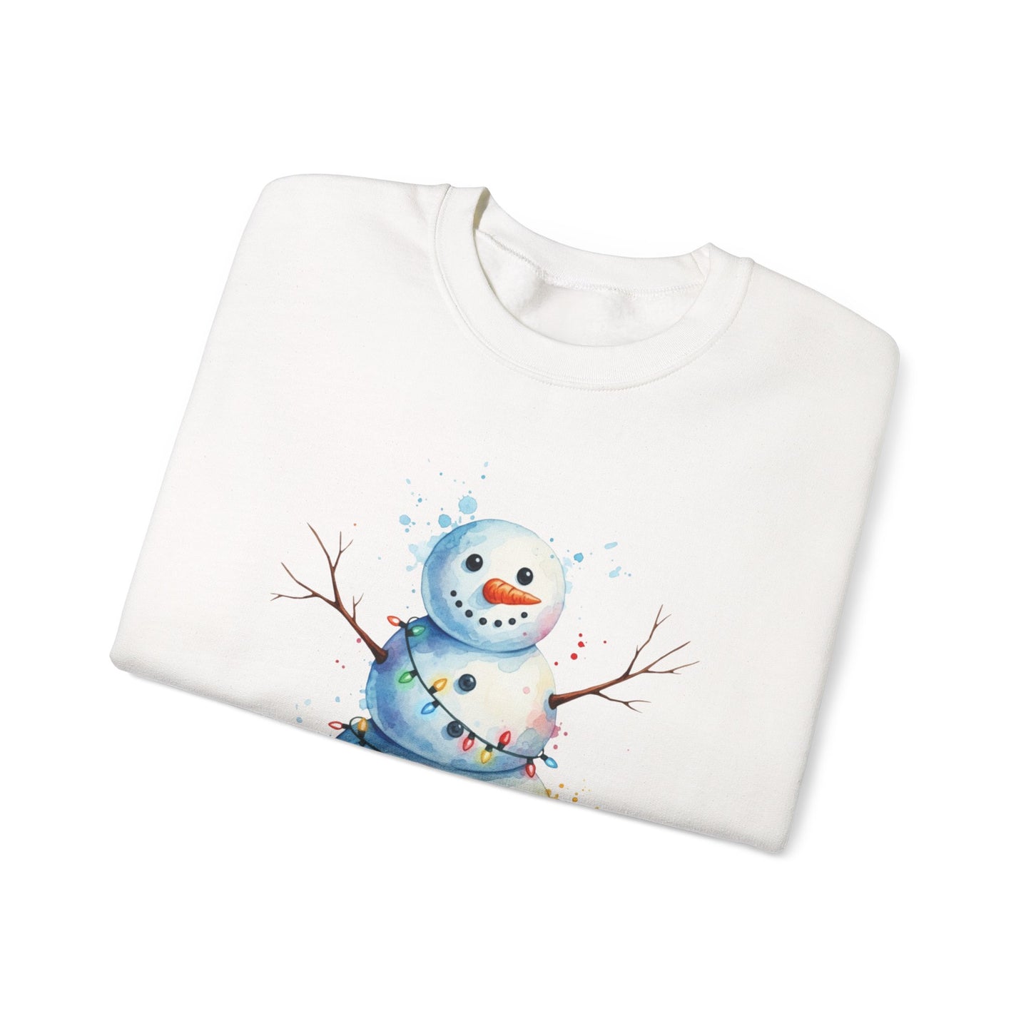 Watercolor Snowman Christmas Sweatshirt, Cute Snowman Crewneck for Winter, Holiday Lights Snowman Sweater, Cozy Unisex Christmas Gift