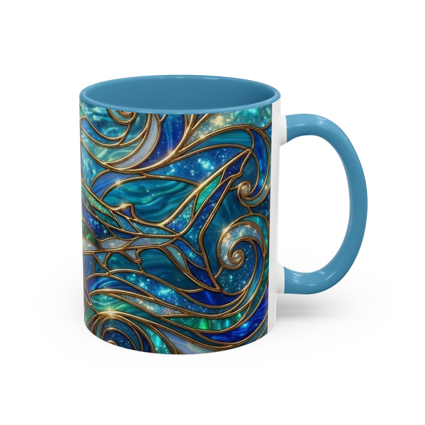 Stained Glass Shark Mug, Ocean Art Coffee Cup, Blue Shark Gift, Sea Life Ceramic Mug, Artistic Shark Design, Marine Lover Gift, Unique Ocean Mug