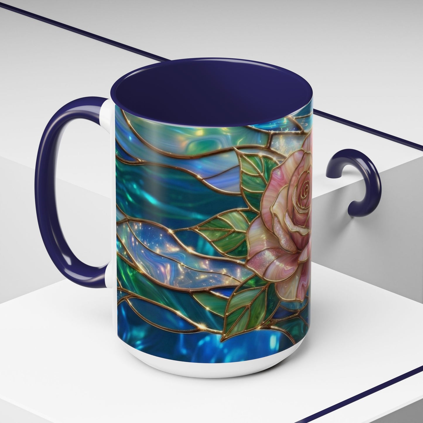 Stained Glass Rose Mug, Pink Flower Coffee Cup, Fantasy Floral Tea Cup, Magical Garden Gift, Galaxy Rose Art, Botanical Lover Present