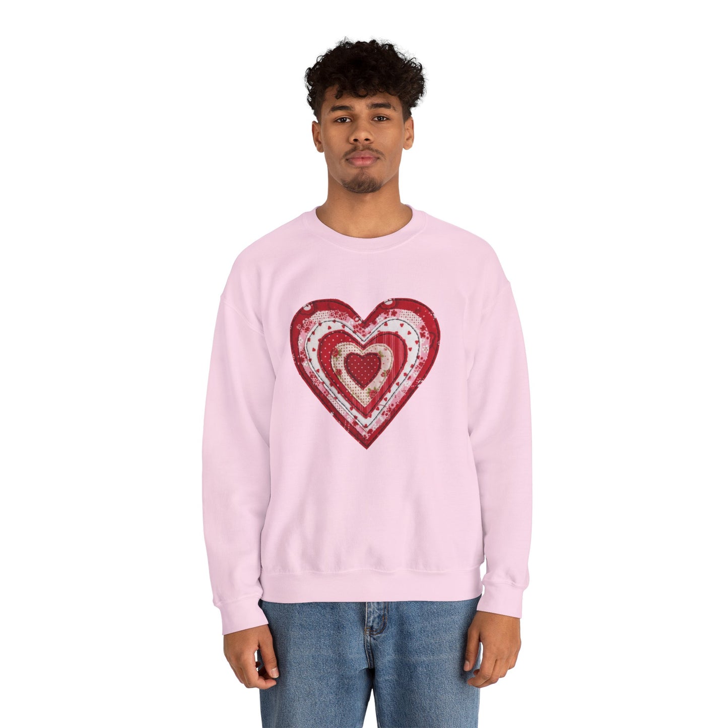 Faux Patchwork Heart Sweatshirt, Valentine Heart Shirt, Cute Valentine Gift, Retro Patchwork Crewneck, Cozy Love Sweater, Boho Heart Top