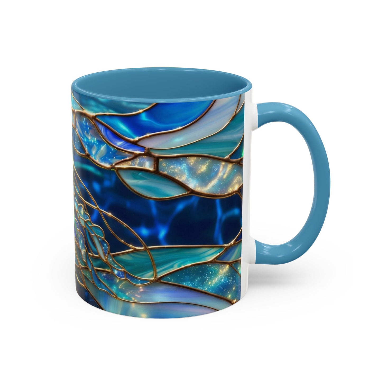 Stained Glass Jellyfish Mug, Ocean Art Coffee Cup, Nautical Sea Life Mug, Blue Teal Gold Glass Style Mug, Gift For Ocean Lovers Decor