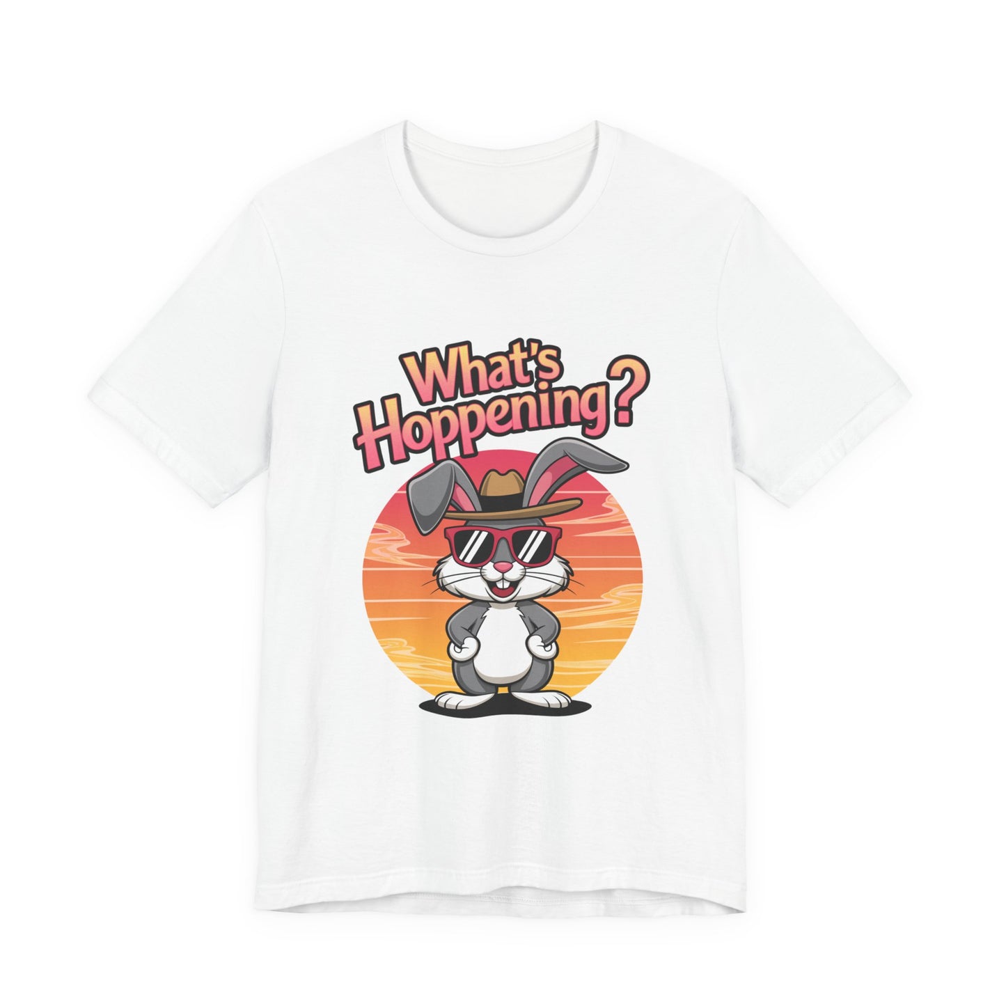 What’s Hoppening Funny Bunny Shirt – Cute Rabbit Pun T-Shirt – Sunset Graphic Tee for Animal Lovers, Easter, and Pun Enthusiasts