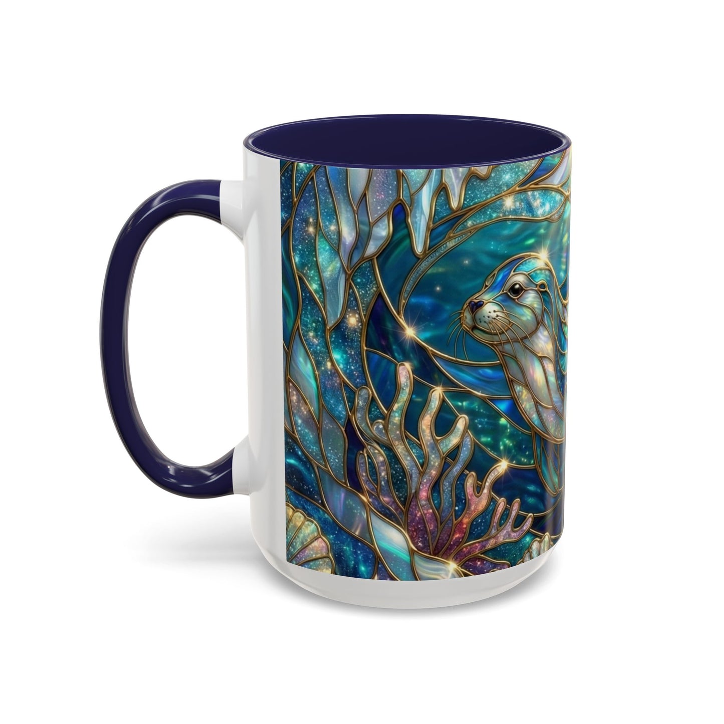 Seal Coffee Mug, Stained Glass Seal Mug, Cute Ocean Animal Art Mug, Marine Life Gift, Unique Ceramic Coffee Cup, 11oz 15oz Wildlife Mug