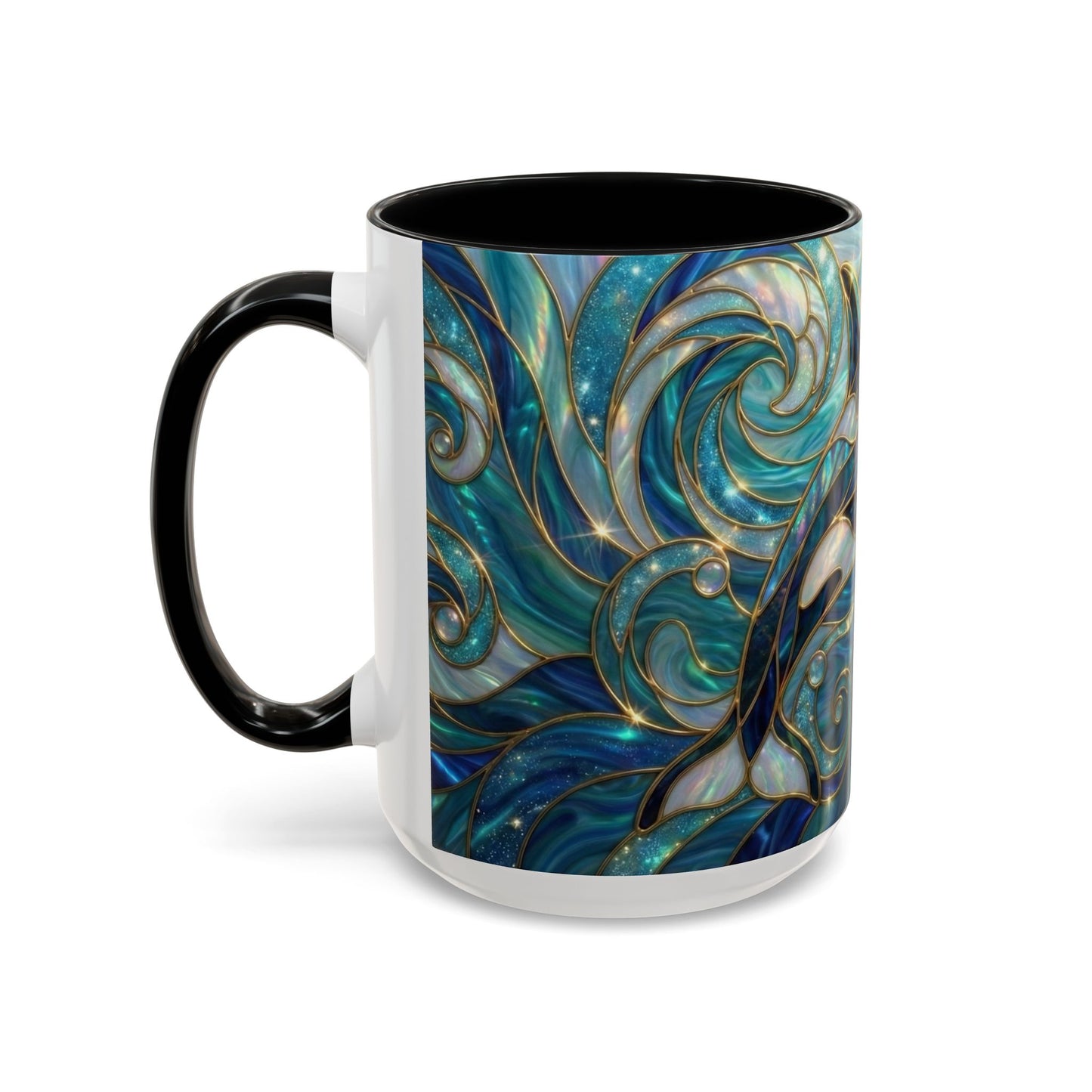Orca Whale Coffee Mug, Ocean Art Mug, Stained Glass Whale Design, Marine Life Gift, Ceramic Coffee Cup, 11oz 15oz Waves Mug, Coastal Decor
