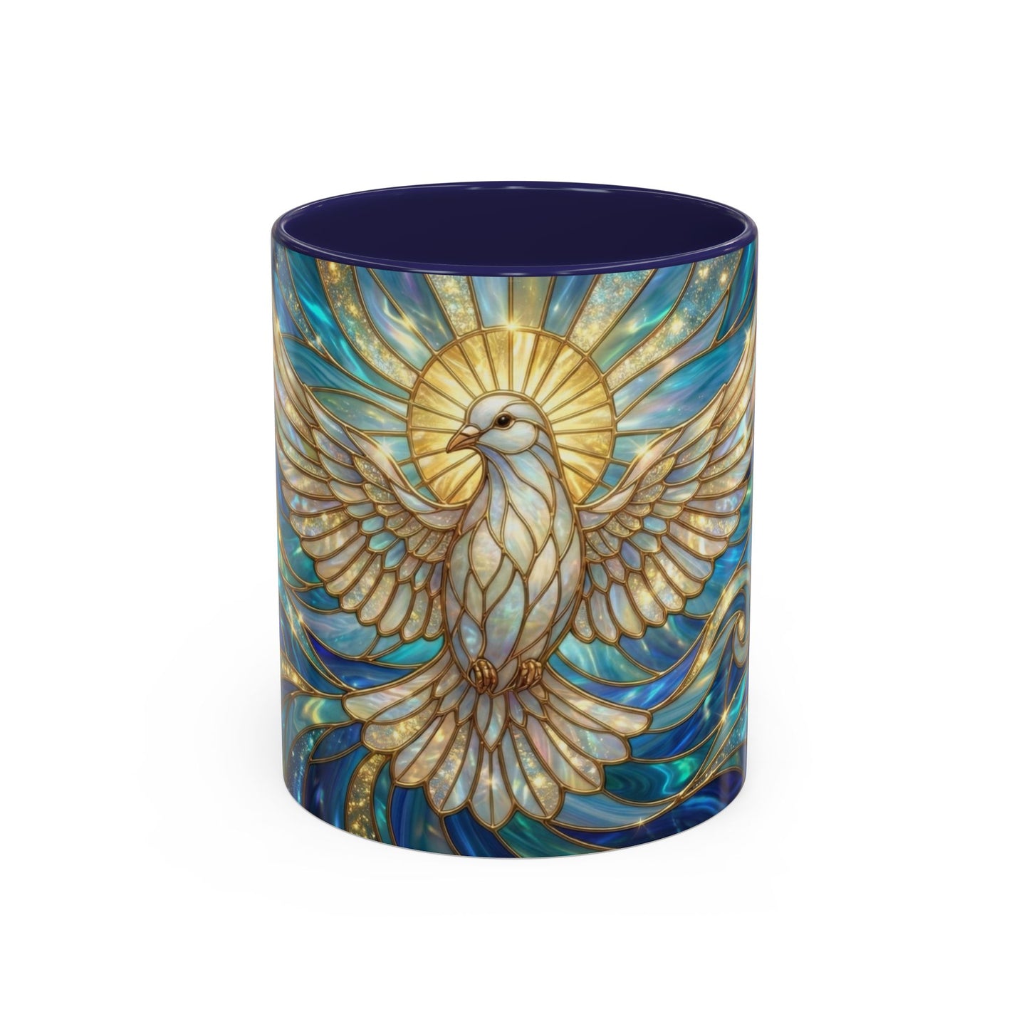 Stained Glass Dove Mug, Peace Dove Coffee Mug, Holy Spirit Dove Cup, Christian Gift Mug, Spiritual Art Mug, Faith Inspired Coffee Cup