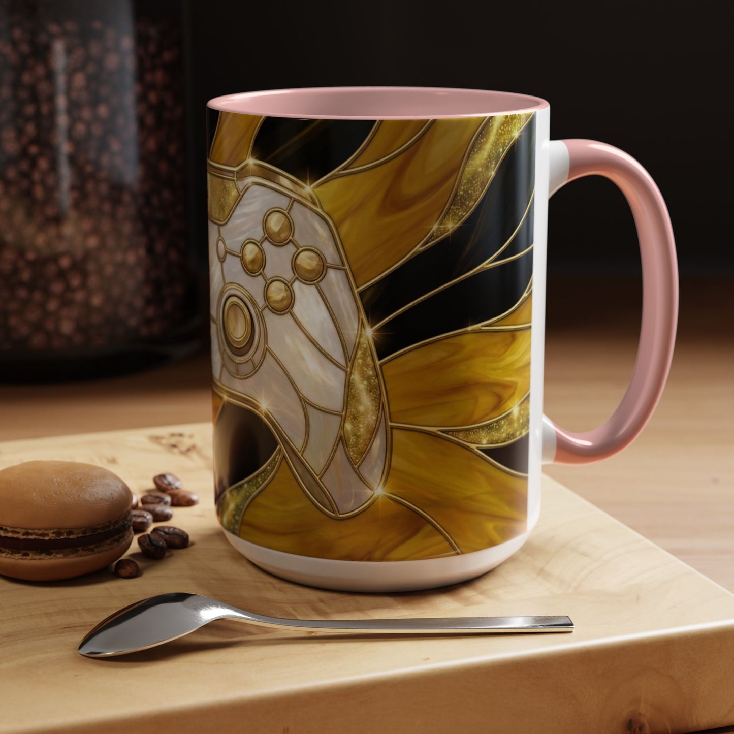 Stained Glass Gamer Mug, Gold Controller Coffee Cup, Video Game Gifts for Him, Gamer Boyfriend Gift, Teen Boy Gaming Mug, Desk Decor