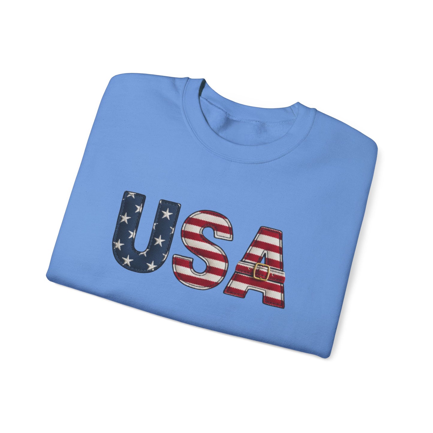 Faux Patchwork USA Sweatshirt, Patriotic Quilt Style Top, Rustic Americana Crewneck, 4th of July Shirt, Country USA Sweater, Vintage Flag Top