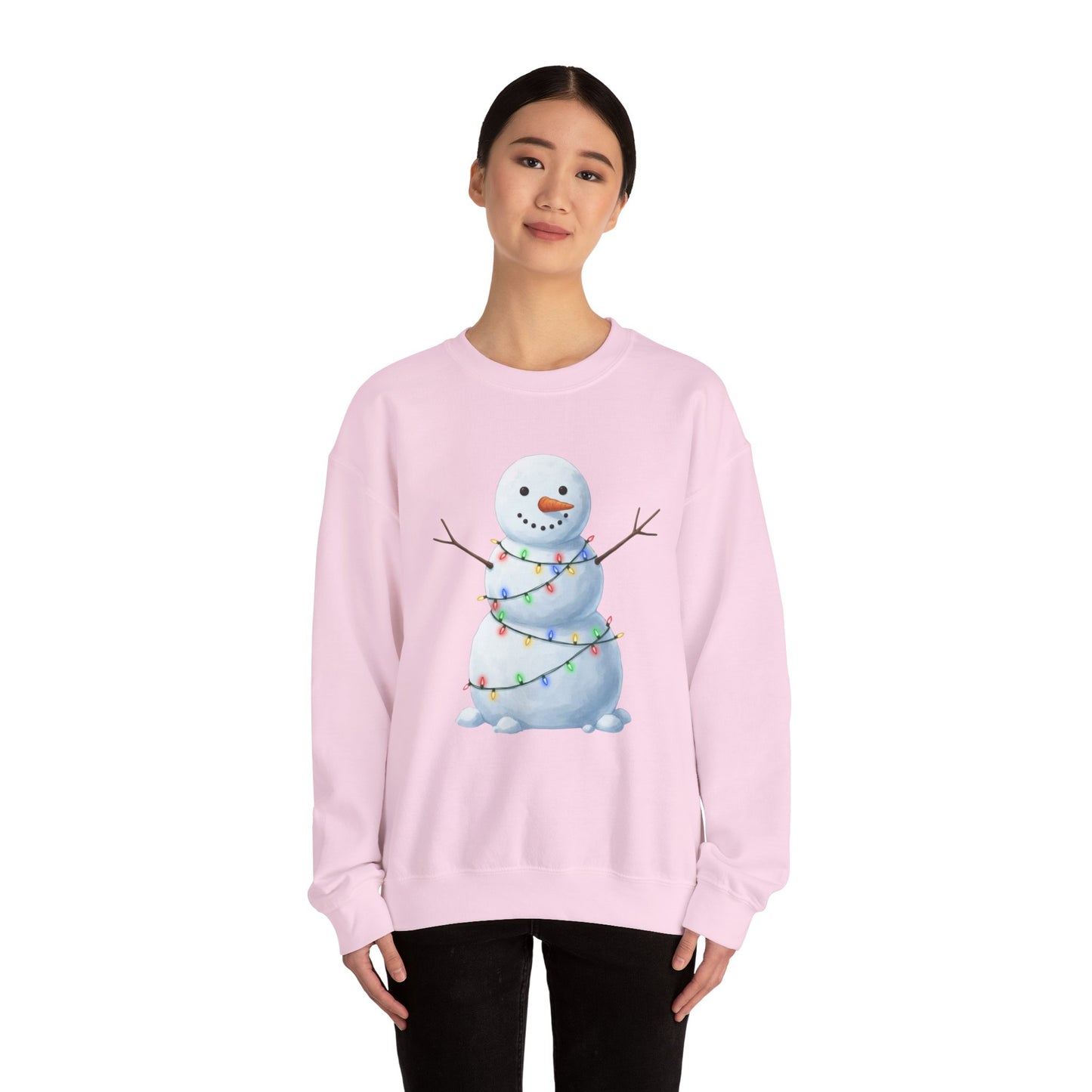 Cute Snowman Christmas Sweatshirt, Holiday Snowman Lights Sweater, Winter Snowman Crewneck, Cozy Christmas Gift, Festive Holiday Shirt