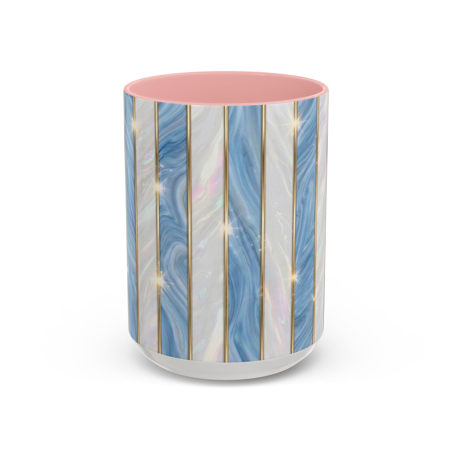 Faux Stained Glass Mug, Blue Pearlescent Coffee Cup, Art Deco Stained Glass Decor, Elegant Gold Stripe Teacup, Unique Art Gift For Her