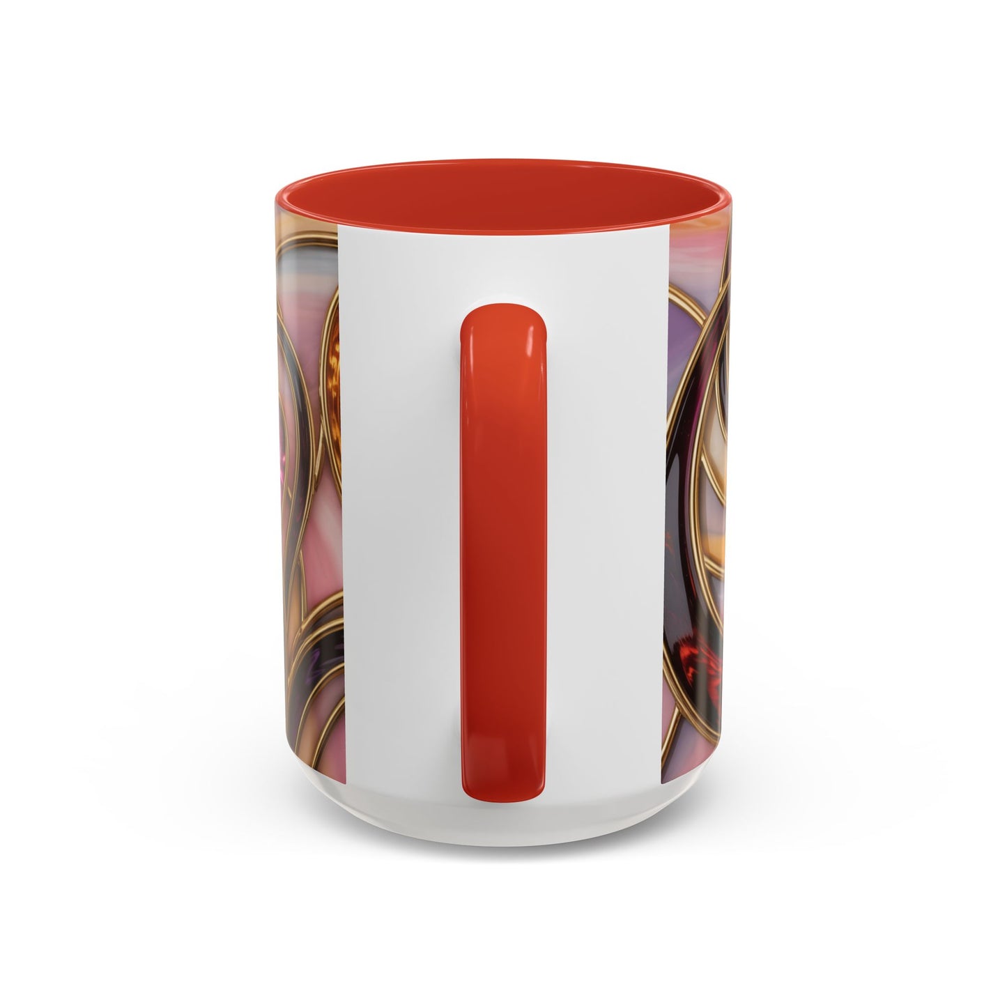 Stained Glass Heart Mug, Romantic Love Coffee Cup, Pink Red Gold Glass Style Mug, Valentine Gift For Her, Anniversary Wedding Decor