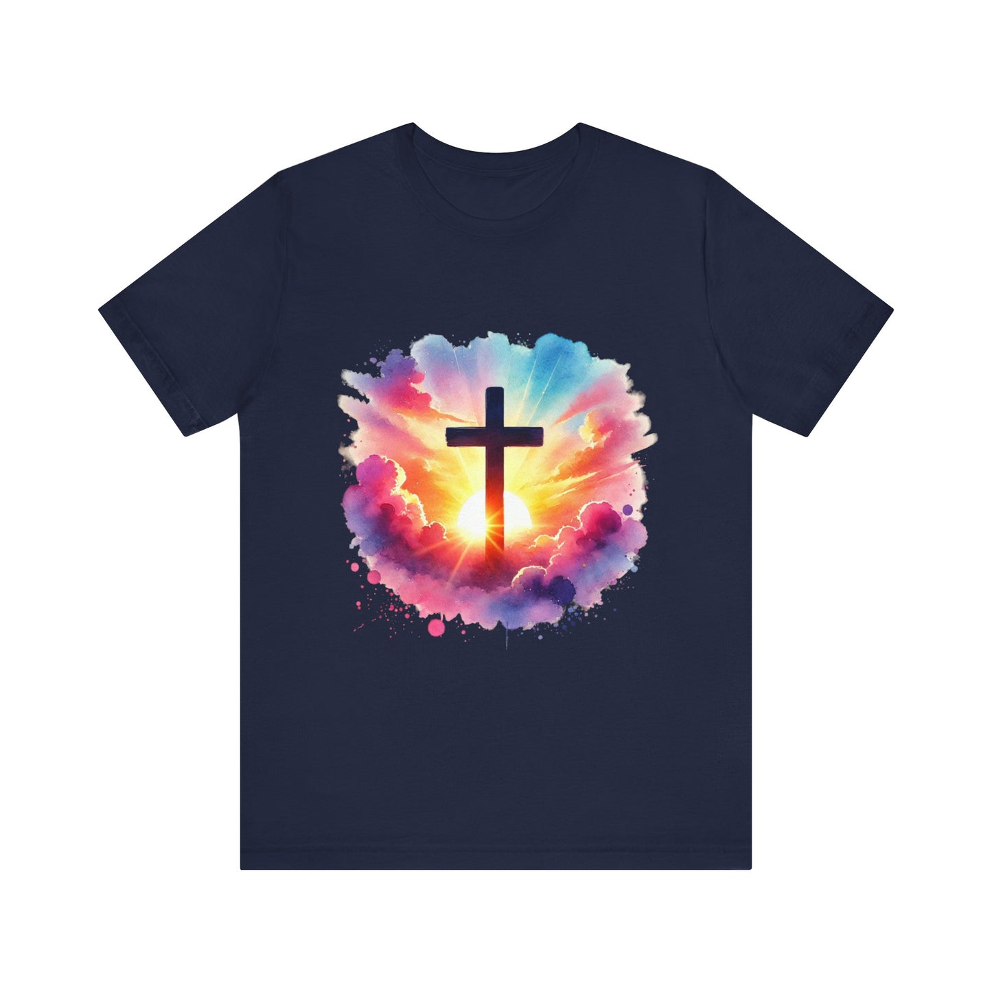 Faith Cross Sunburst Christian Tee | Inspirational Christian T-Shirt | Colorful Sunrise Cross Shirt | Faith Gifts for Women Men
