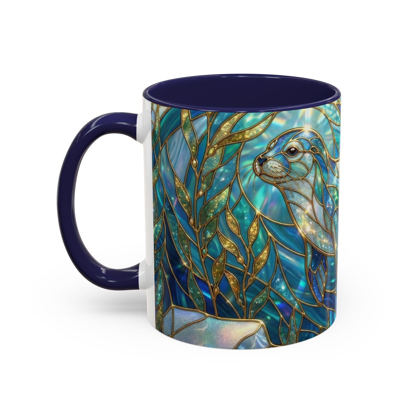 Seal Coffee Mug, Stained Glass Seal Mug, Cute Marine Animal Art Mug, Ocean Lover Gift, Unique Ceramic Coffee Cup, 11oz 15oz Coastal Mug