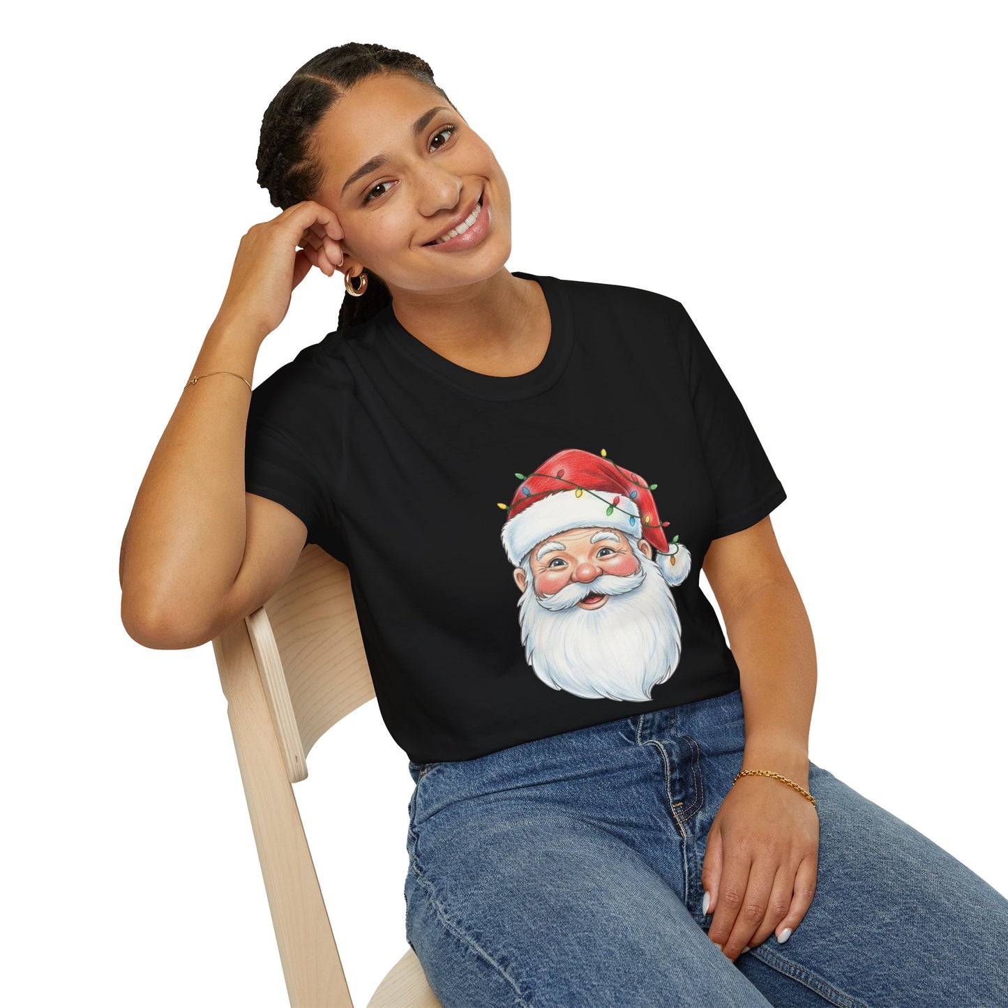 Santa Face Christmas Shirt, Vintage Santa T-Shirt, Santa With Christmas Lights Tee, Cute Christmas Graphic Tee, Holiday Santa Claus Shirt
