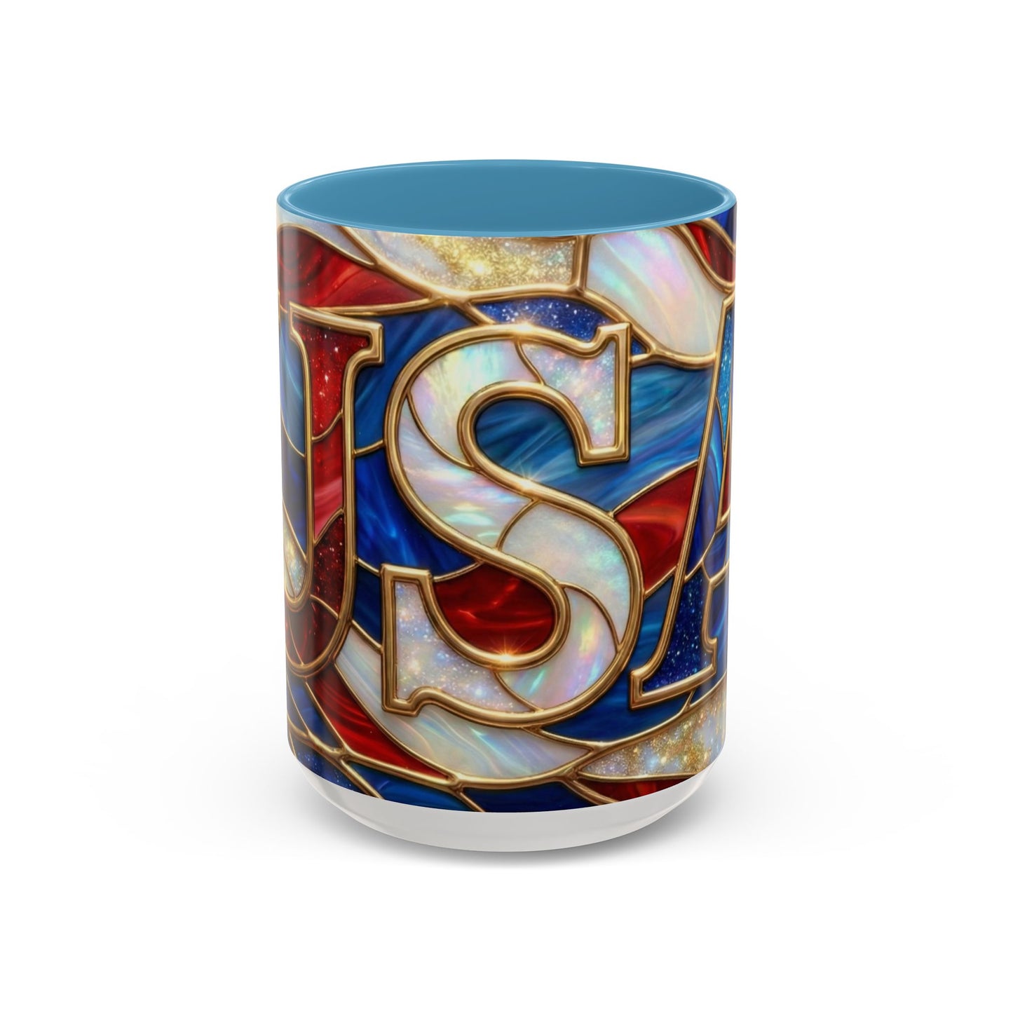 USA Patriotic Coffee Mug, Stained Glass USA Mug, Red White Blue Ceramic Mug, American Flag Style Mug, 11oz 15oz Mug