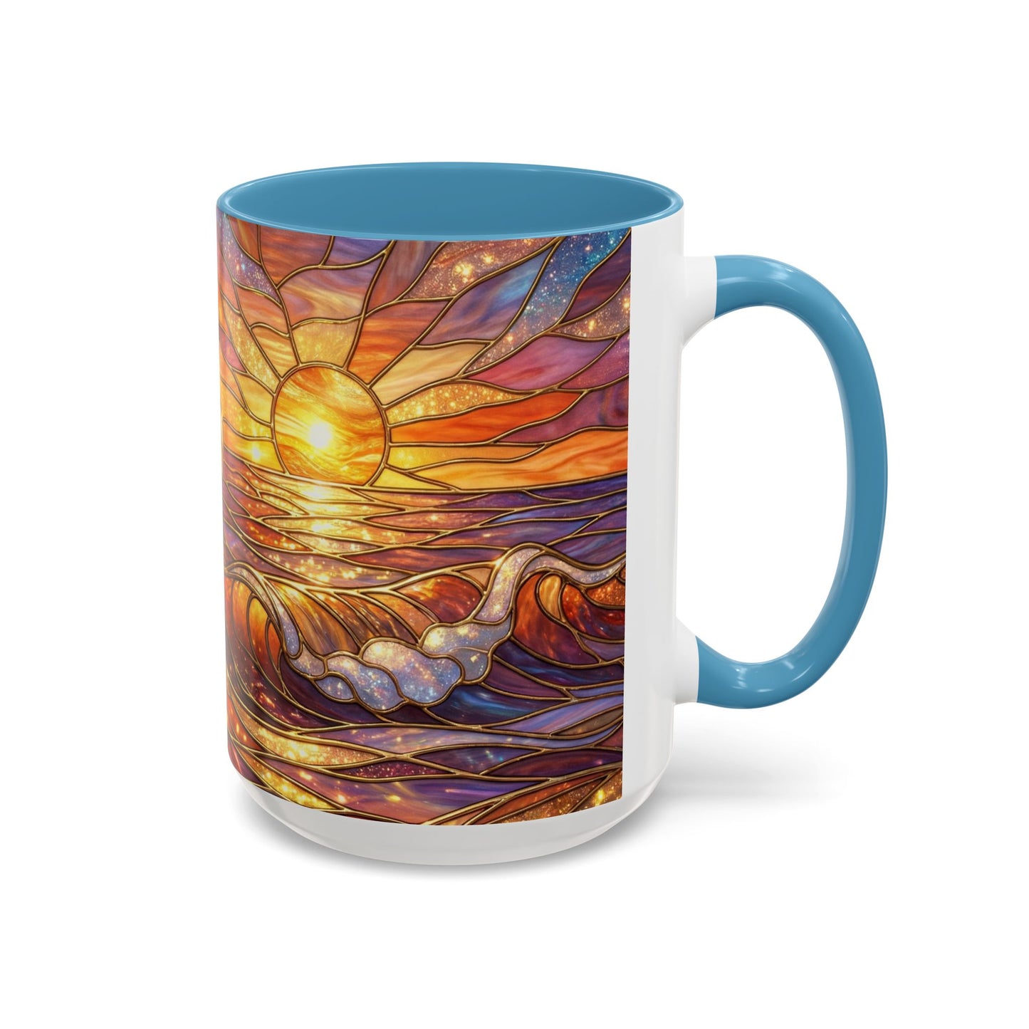 Stained Glass Wave Mug, Ocean Sunset Coffee Cup, Vibrant Beach Art, Sea Lover Gift, Mosaic Tea Cup, Summer Kitchen Decor, Nature Drinkware