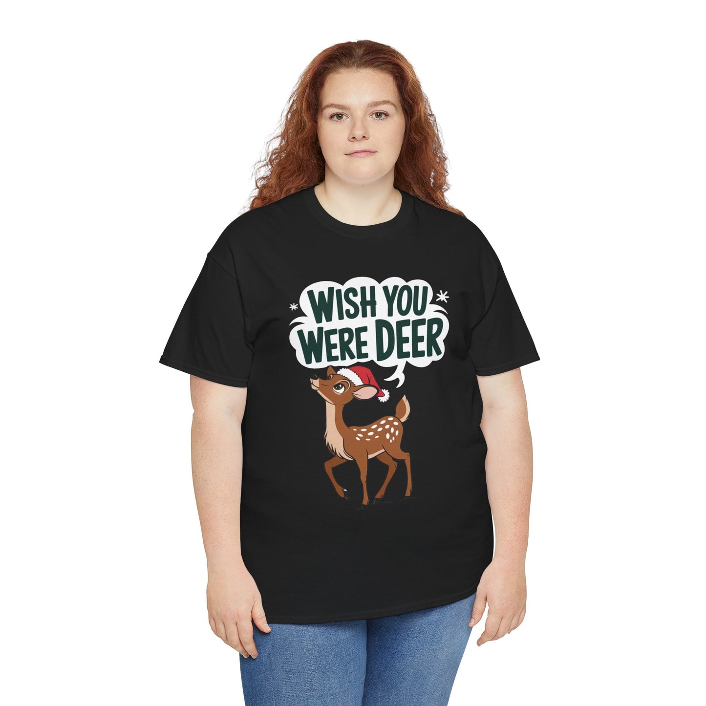 Wish You Were Deer Funny Christmas T-Shirt, Cute Reindeer Holiday Tee, Pun Christmas Shirt, Festive Santa Hat Deer Graphic Tee Gift
