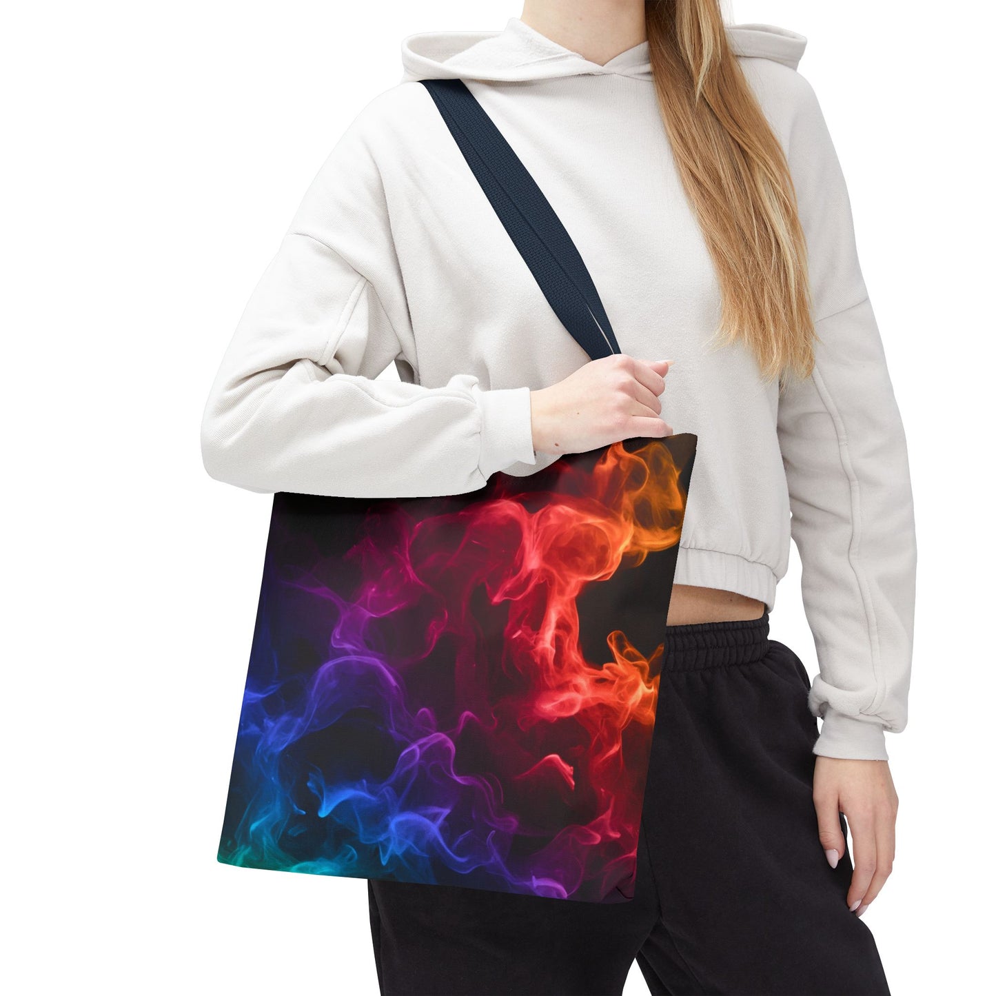 Chromatic Ember Tote Bag, Colorful Smoke Art Design With Red, Blue, And Orange Hues, Abstract Reusable Tote For Artists, Gifts, And Everyday Use