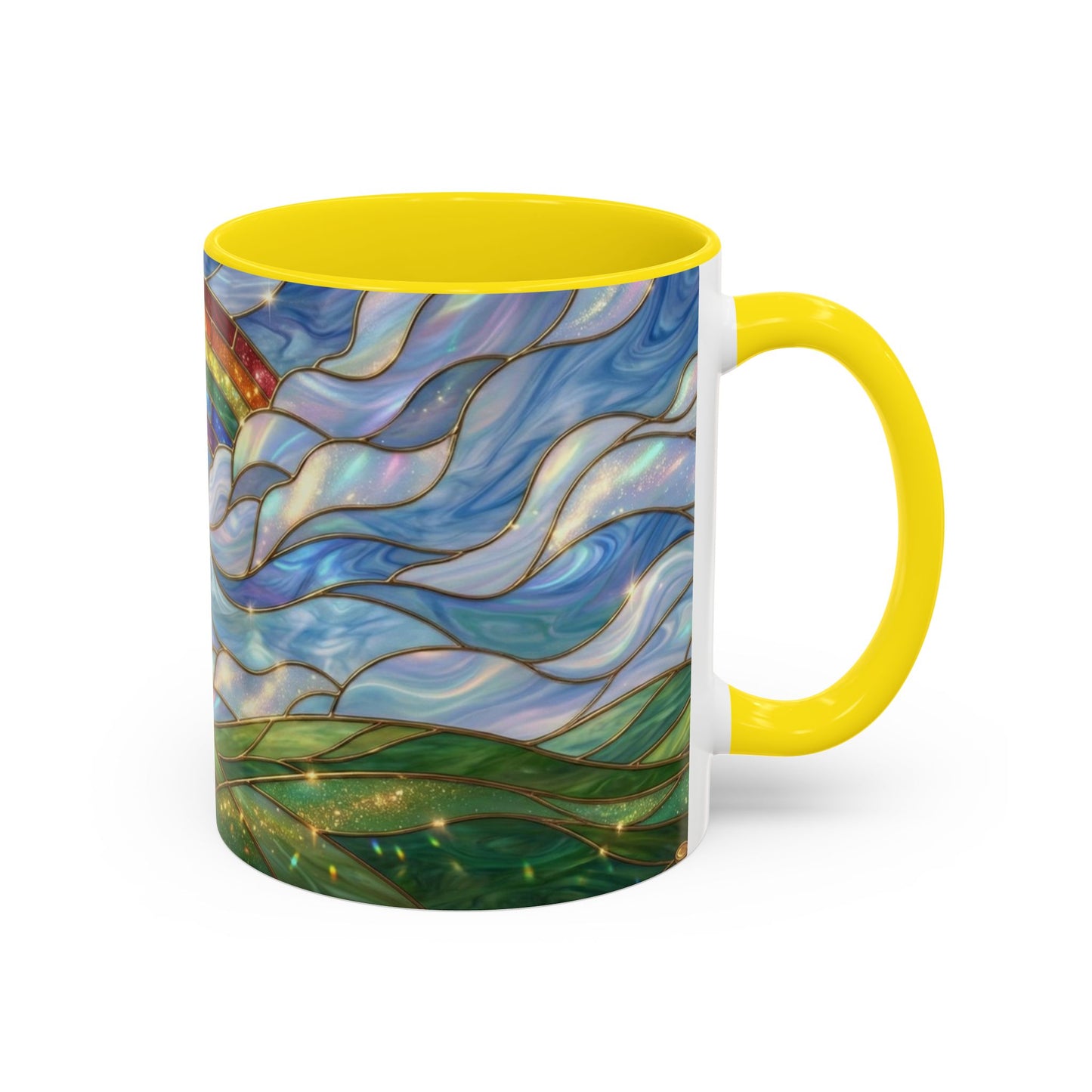 Stained Glass Rainbow Mug, Pot Of Gold Coffee Cup, St Patricks Day Gift, Whimsical Magical Art Mug, Lucky Irish Leprechaun Treasure