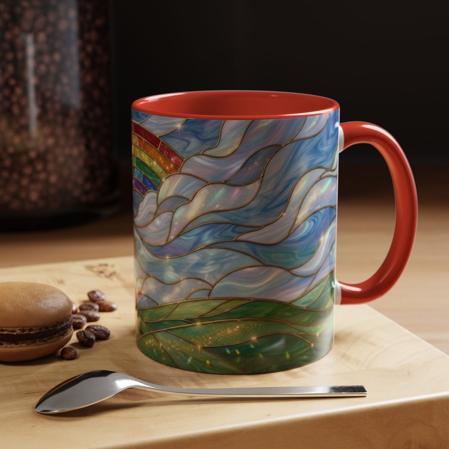 Stained Glass Rainbow Mug, Pot Of Gold Coffee Cup, St Patricks Day Gift, Whimsical Magical Art Mug, Lucky Irish Leprechaun Treasure