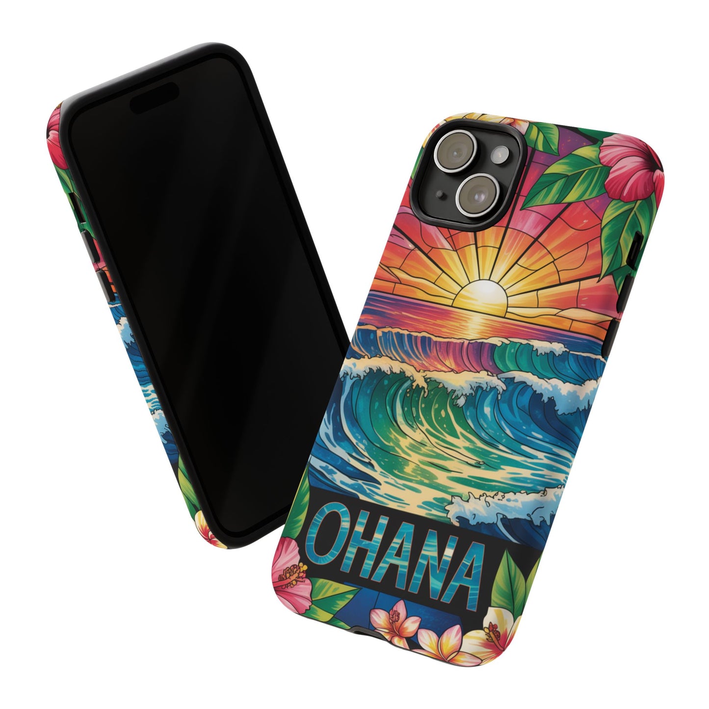 Ohana iPhone Case Tropical Hawaiian Sunset Phone Cover Wave Floral Beach Art Cute Gift for iPhone Lovers