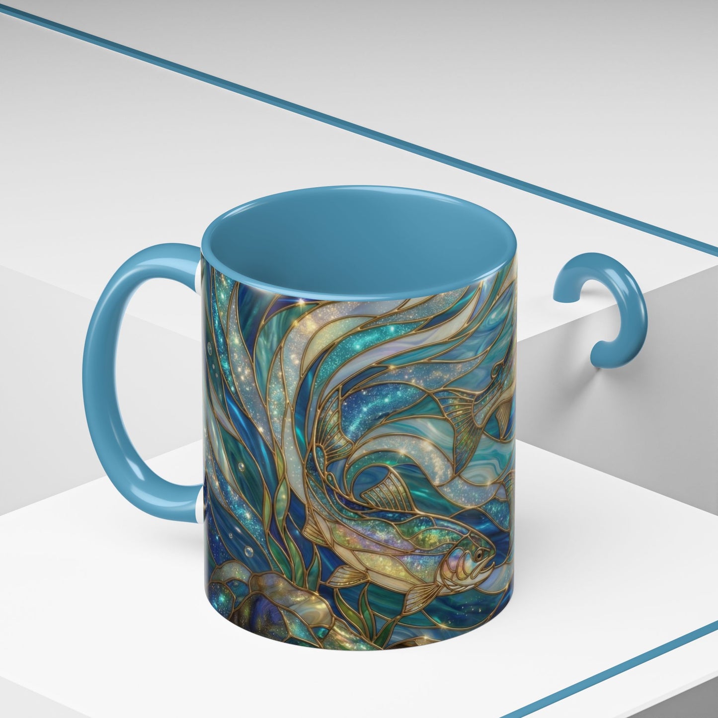 Stained Glass Fish Mug, Fishing Coffee Mug, Trout Art Mug, Fisherman Gift Cup, Wildlife Nature Mug, Angler Gift Mug