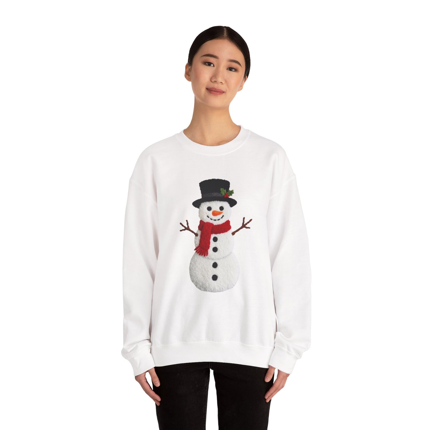 Faux Patchwork Crochet Snowman Sweatshirt, Winter Snowman Crewneck, Cozy Holiday Sweater, Christmas Sweatshirt, Festive Winter Shirt, unisex gift