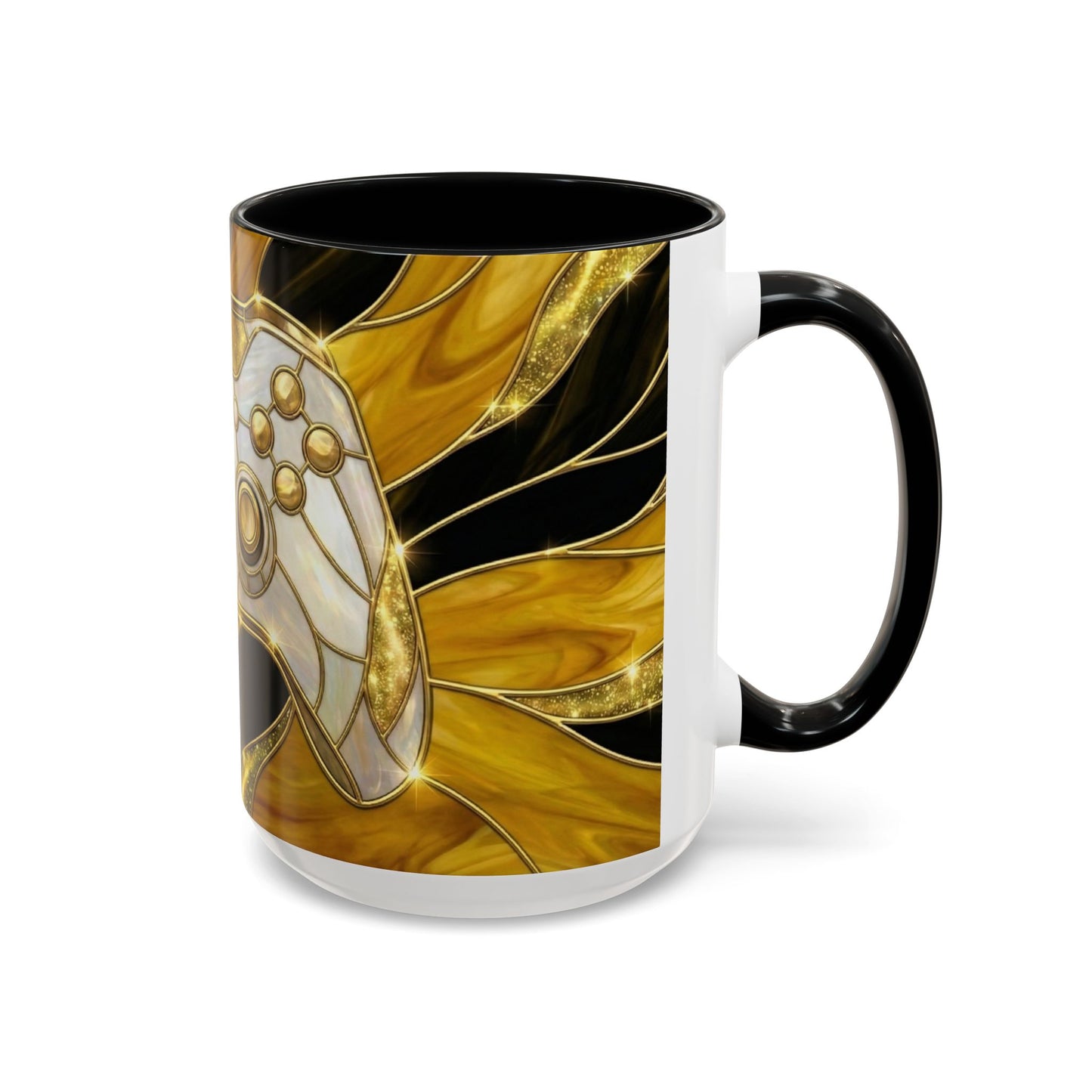 Stained Glass Gamer Mug, Gold Controller Coffee Cup, Video Game Gifts for Him, Gamer Boyfriend Gift, Teen Boy Gaming Mug, Desk Decor