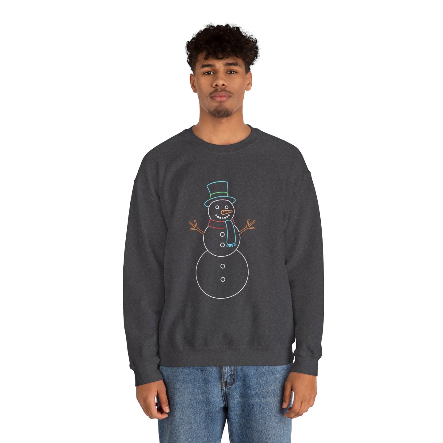 Snowman Sweatshirt, Black Snowman Crewneck, Holiday Winter Sweatshirt Unisex, Cute Snowman Gift for Her Him, Cozy Winter Fashion