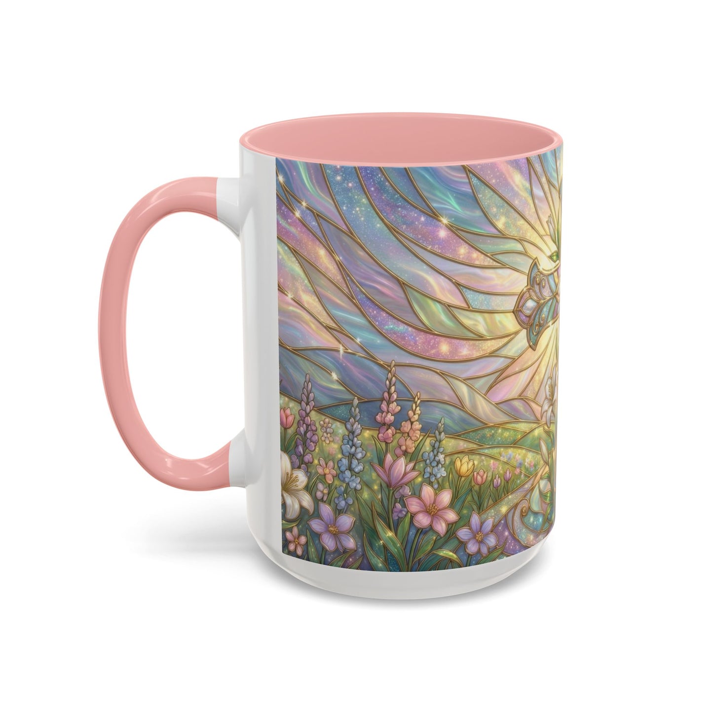 Stained Glass Cross Mug, Easter Lily Coffee Cup, Christian Religious Gift, Pastel Floral Faith Mug, Spring Believer Cup, Baptism Present