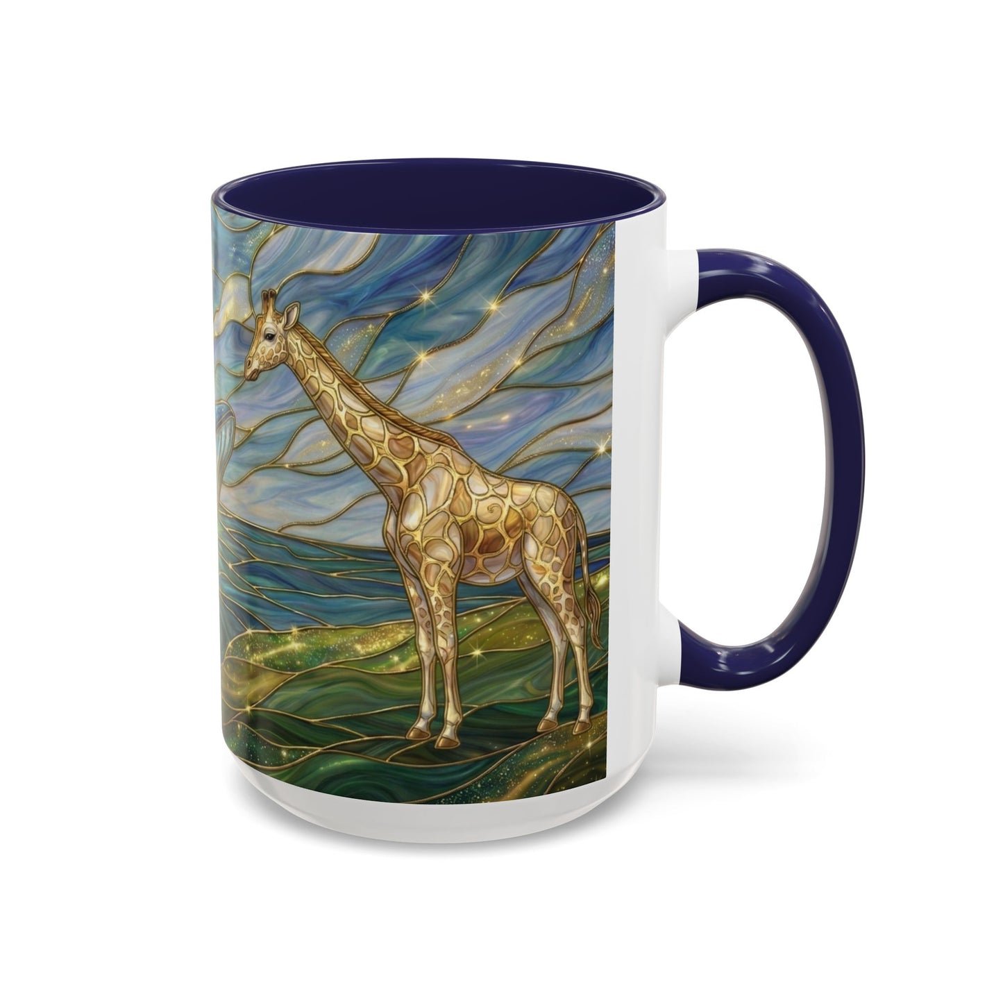 Whimsical Whale & Giraffe Accent Coffee Mug — Artistic Ocean-Sky Illustration (11/15oz)