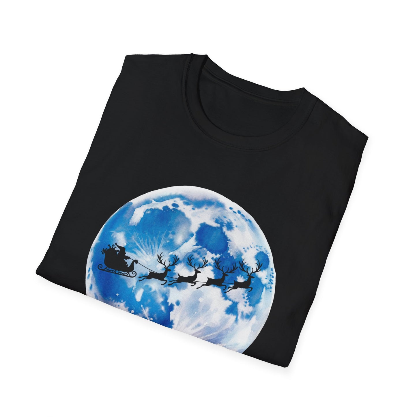 Santa Moon Christmas T-Shirt, Reindeer Sleigh Christmas Tee, Holiday Moonlight Xmas Shirt, Festive Christmas Graphic Tee, Winter Night Christmas Gift Tee