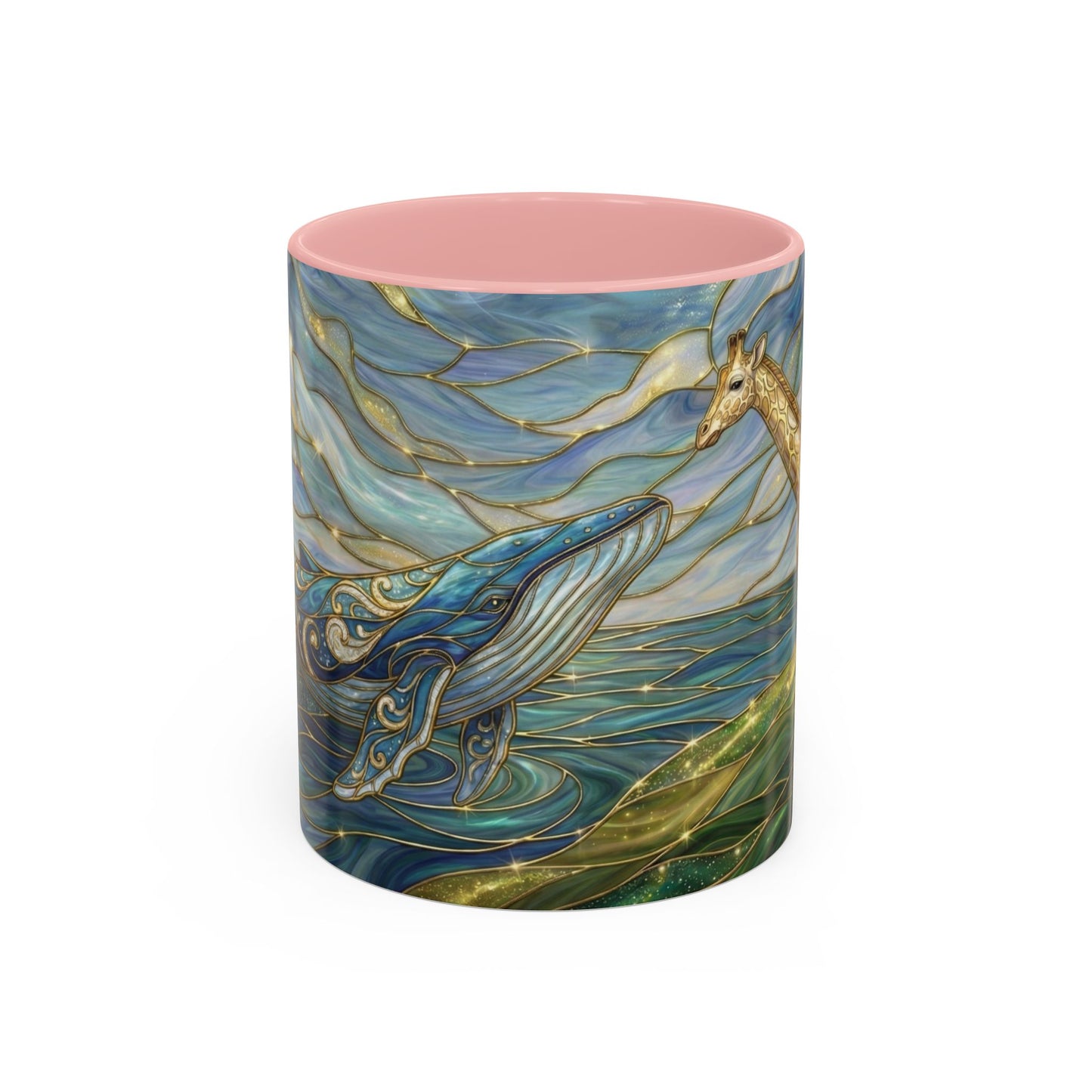 Whimsical Whale & Giraffe Accent Coffee Mug — Artistic Ocean-Sky Illustration (11/15oz)